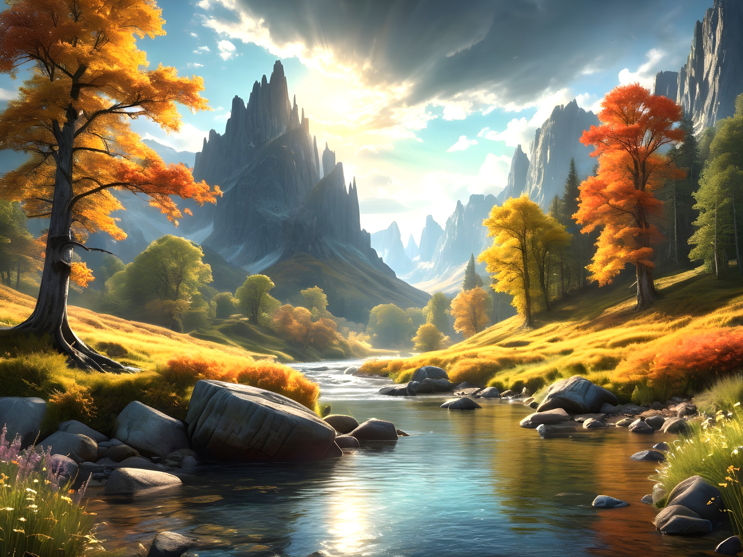 Serene River Winding Through Vibrant Autumn Valley