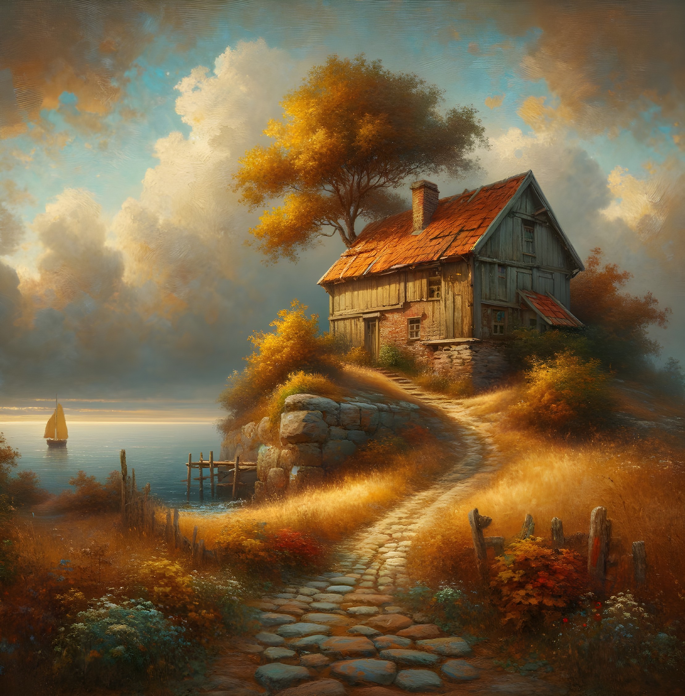 Charming Wooden Cottage by Serene Autumn Lake