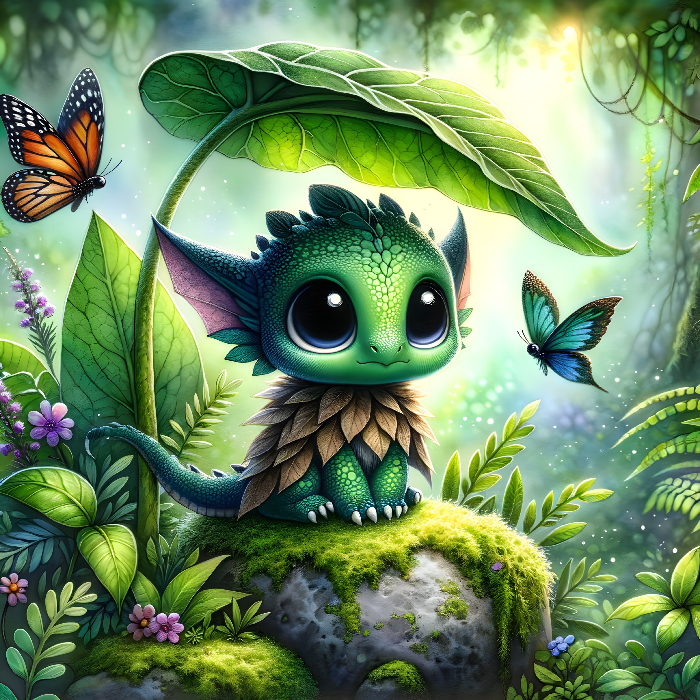Chibi Dragonling in Enchanted Forest Setting