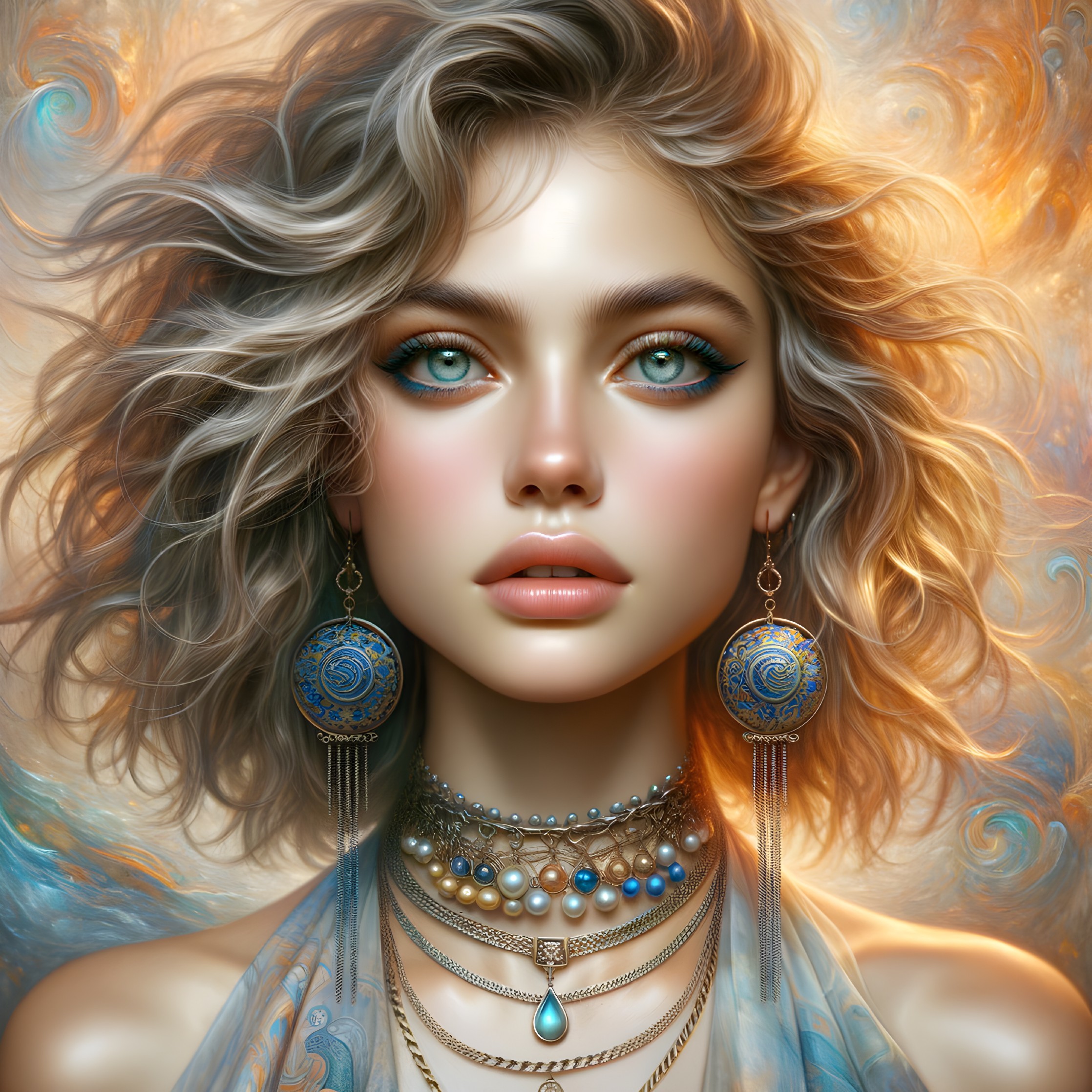 Portrait of a Young Woman with Bold Makeup and Jewelry