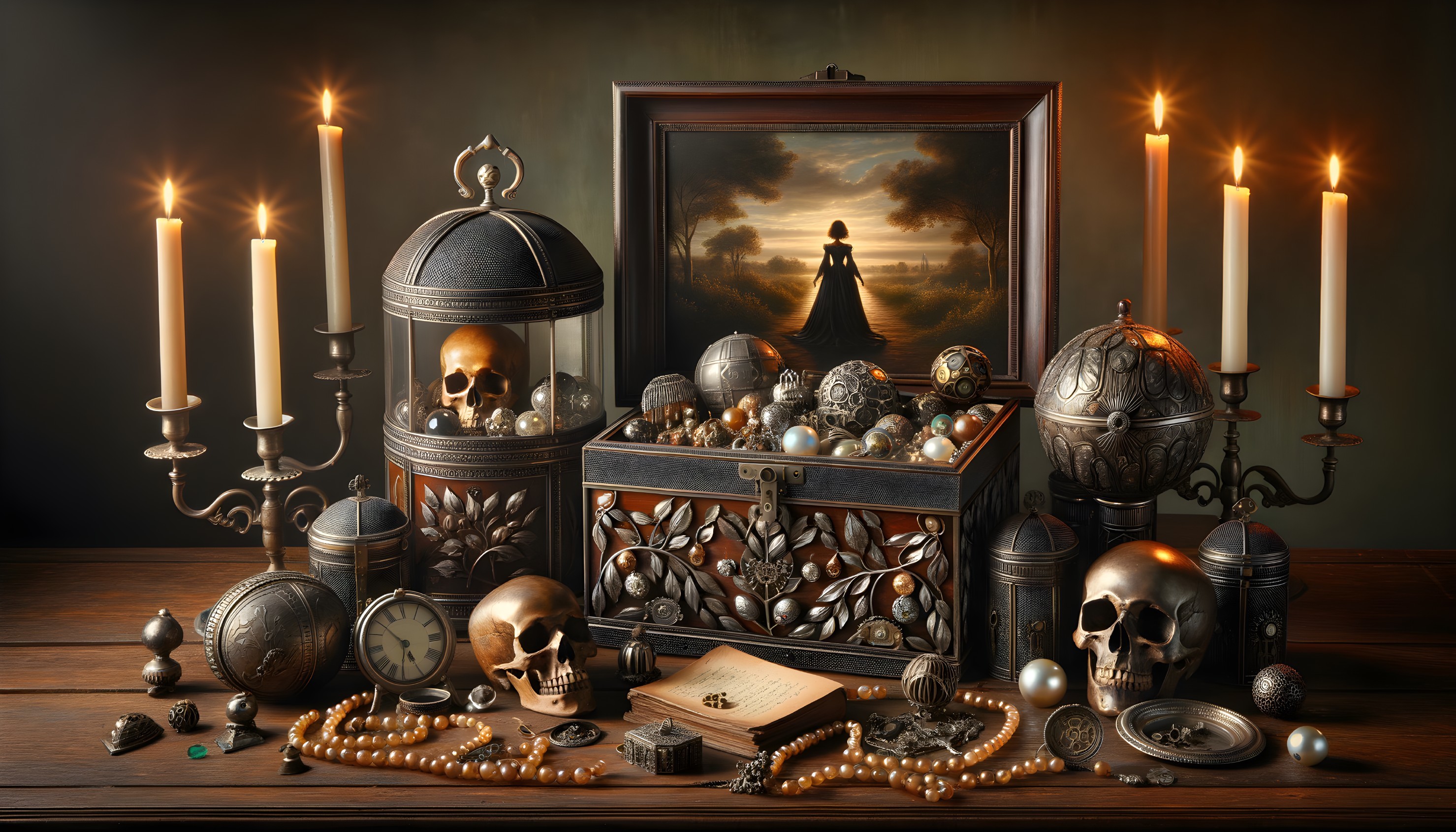 Mysterious Still Life with Treasure and Antique Objects