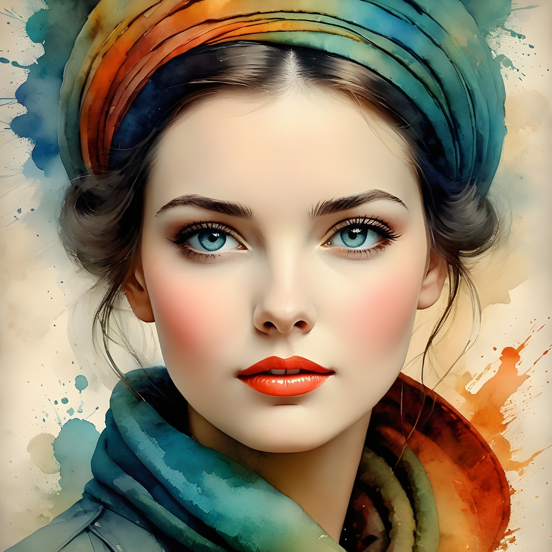 Portrait of a Young Woman with Colorful Headscarf