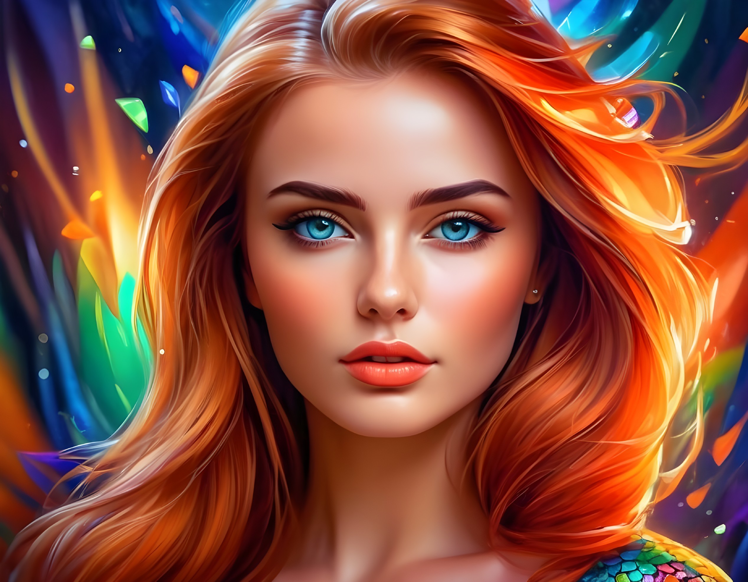 Portrait of a Young Woman with Red Hair and Blue Eyes