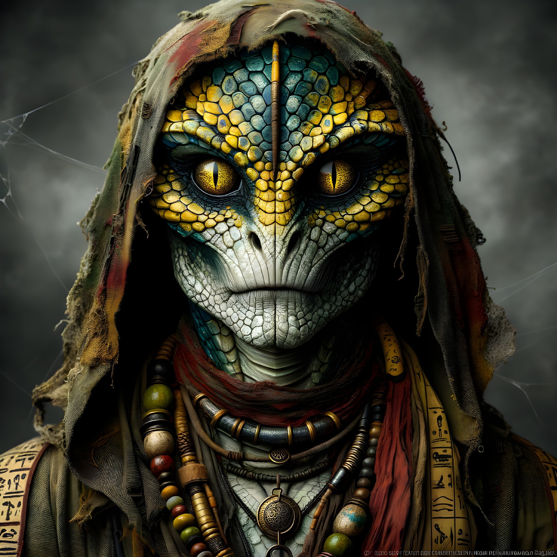 Mysterious Reptilian Humanoid with Vibrant Scaled Skin