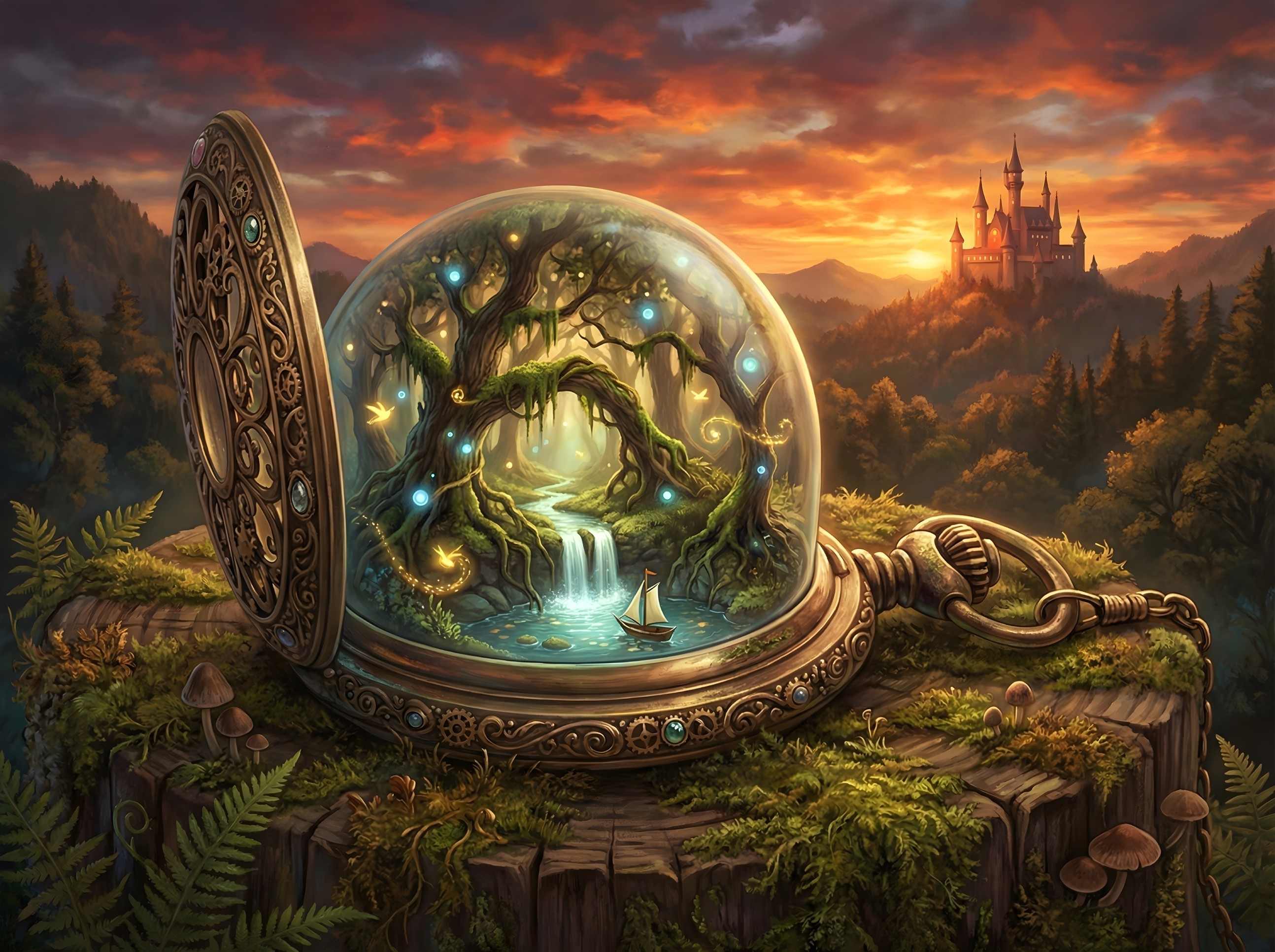 Fantasy Digital Painting of Pocket Watch and Castle