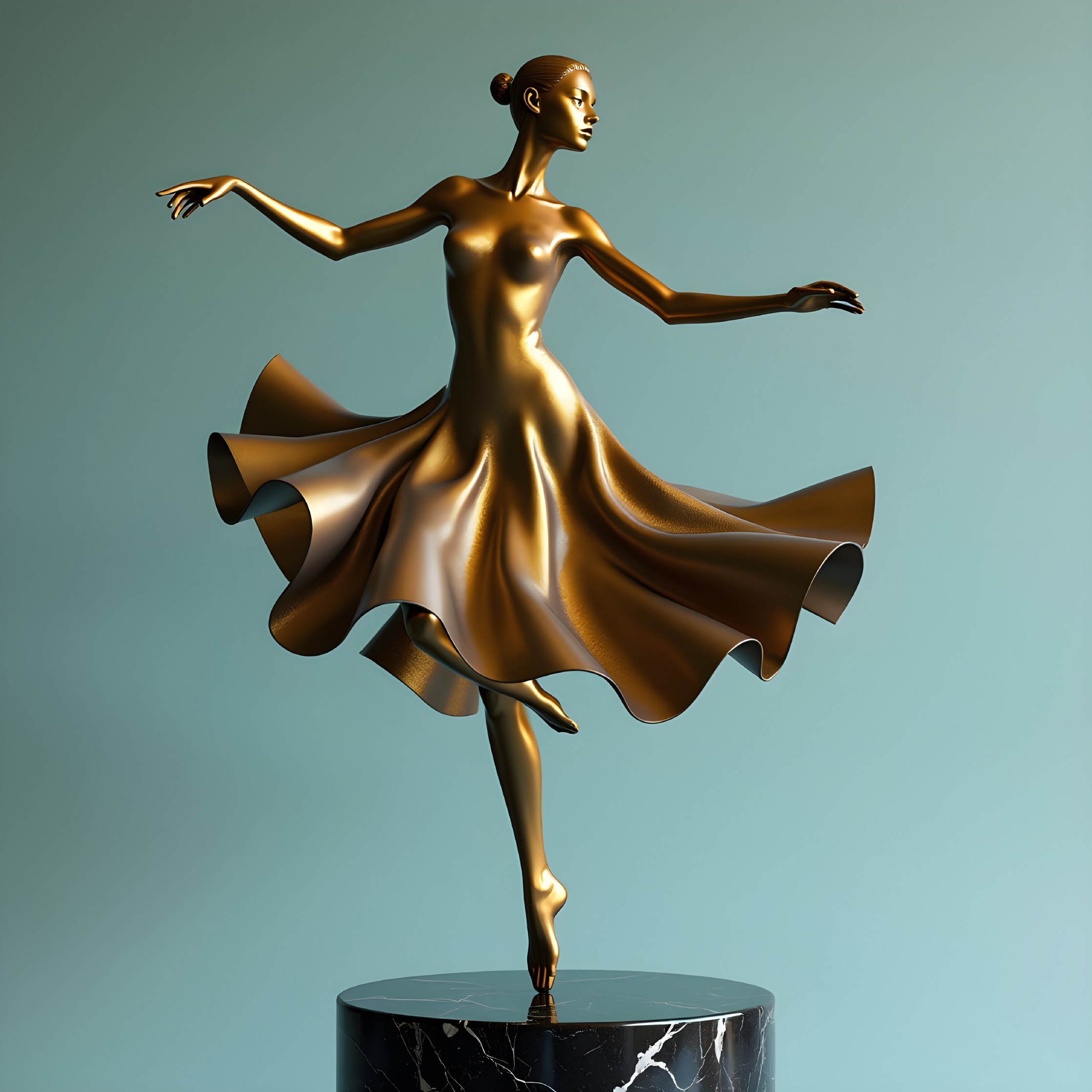 Bronze Sculpture of a Dancer on Black Marble Base