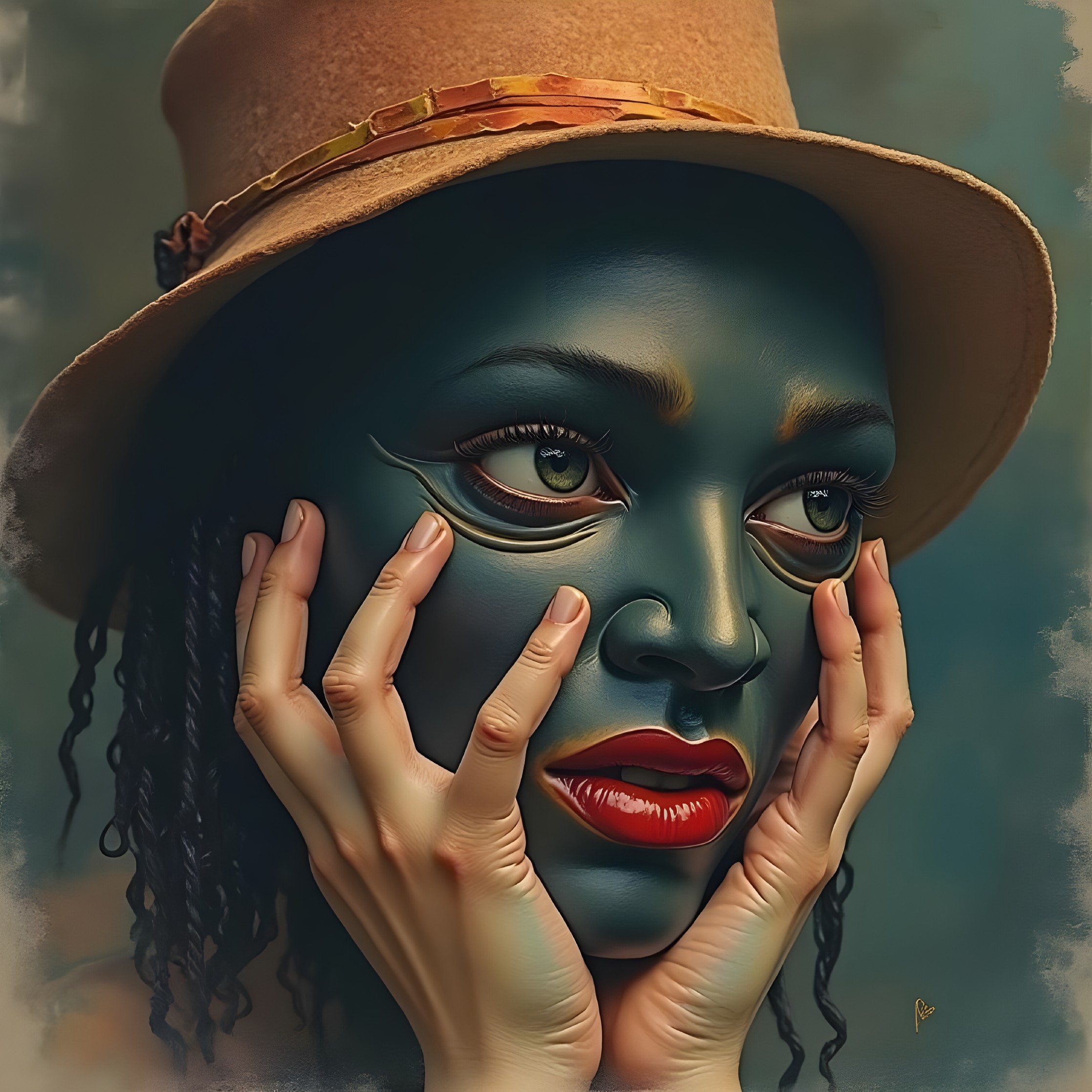 Portrait of a woman with dark skin and vivid face paint