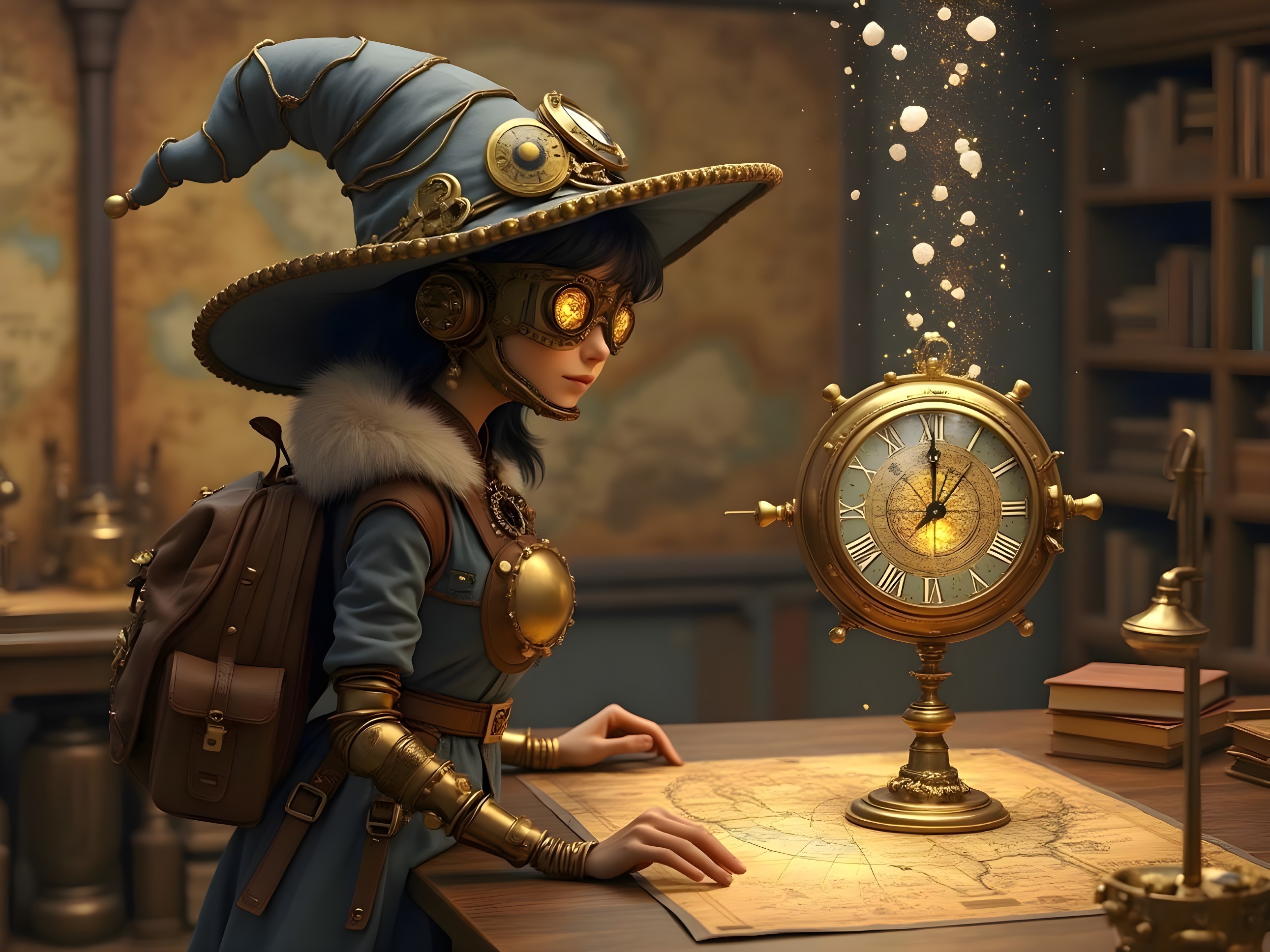 Steampunk Study with Vintage Globe and Adventure Theme