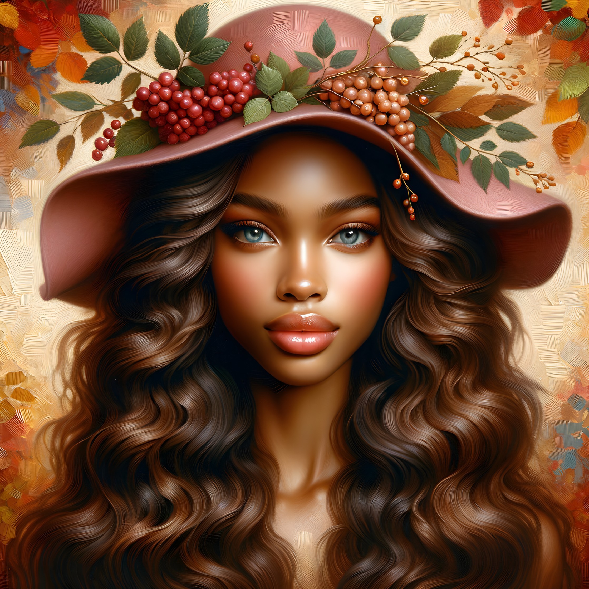 Illustrated Portrait of a Woman in Autumn Colors