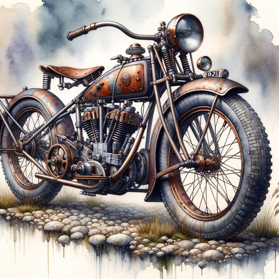 Vintage motorcycle with brass and copper details