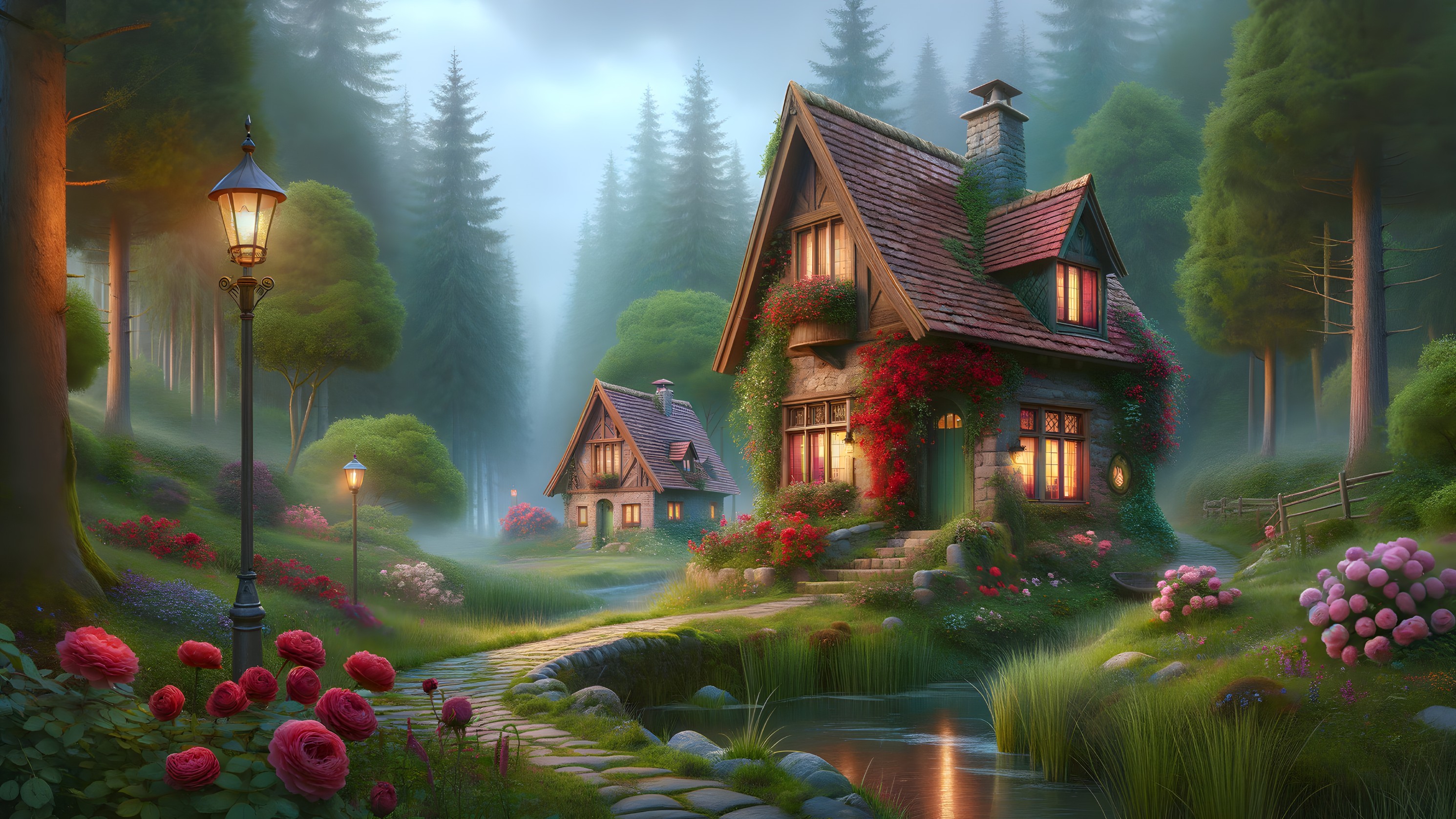 Charming Cottages in a Serene Forest Landscape