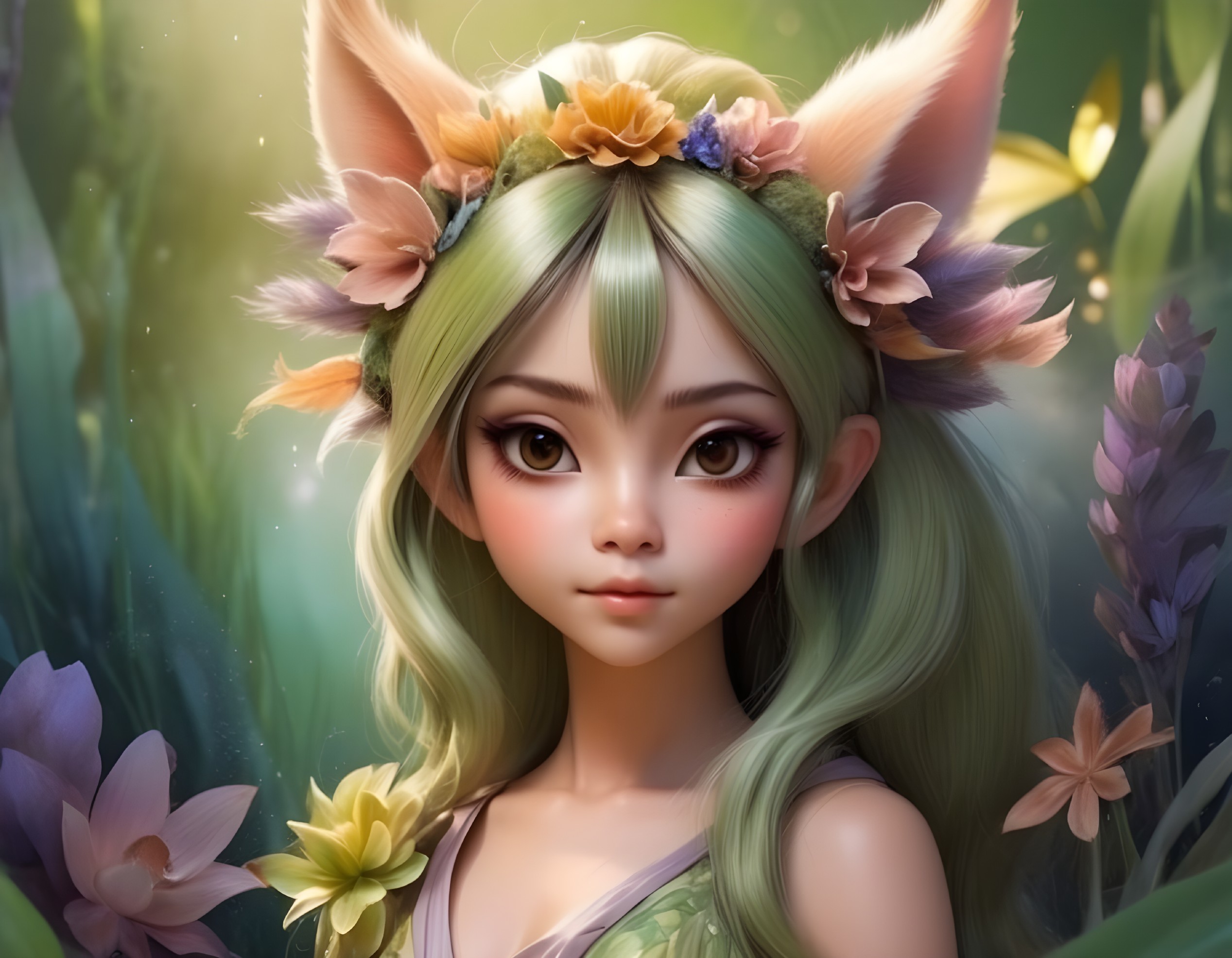 Whimsical Character with Fox Ears and Floral Crown
