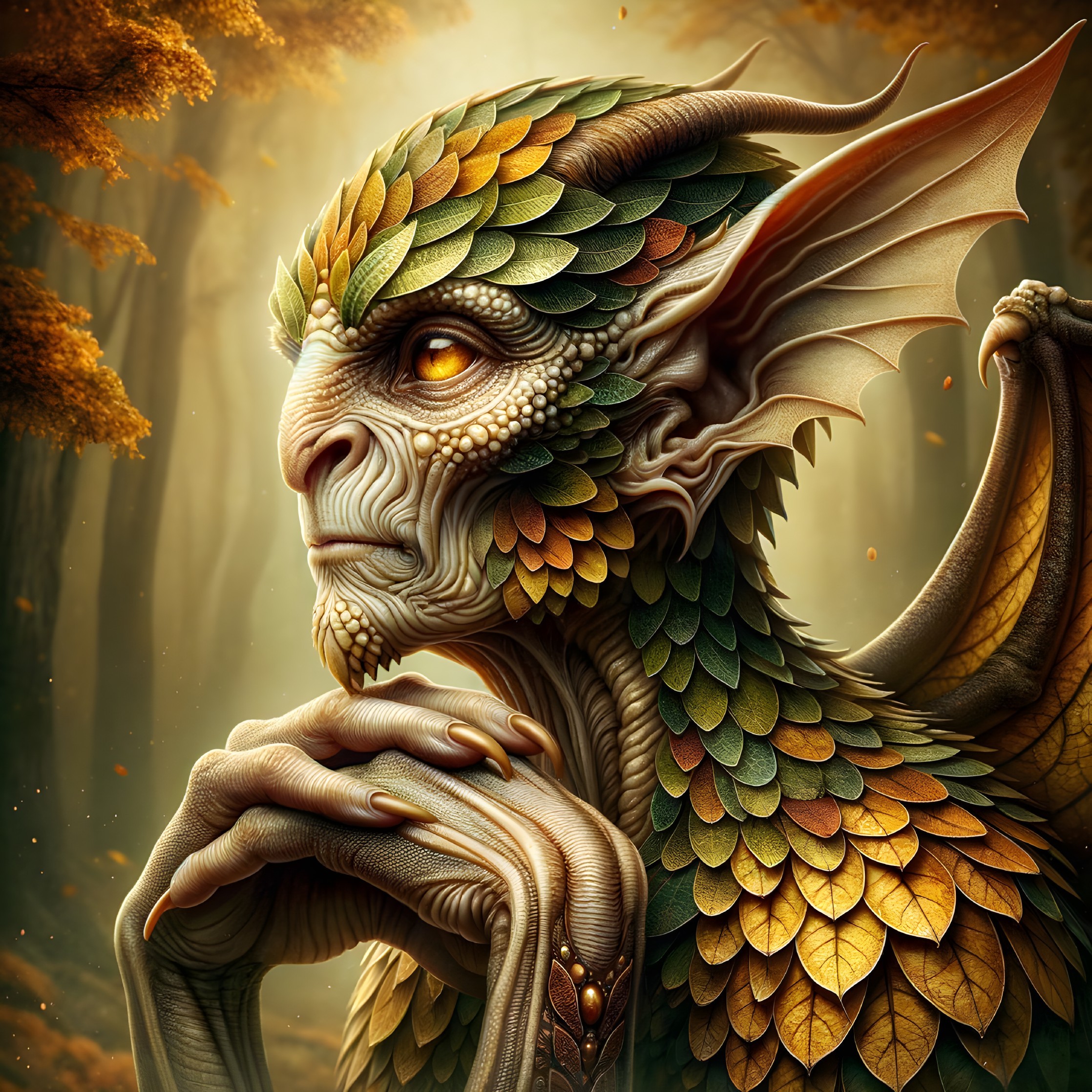 Fantastical creature in a mystical forest setting