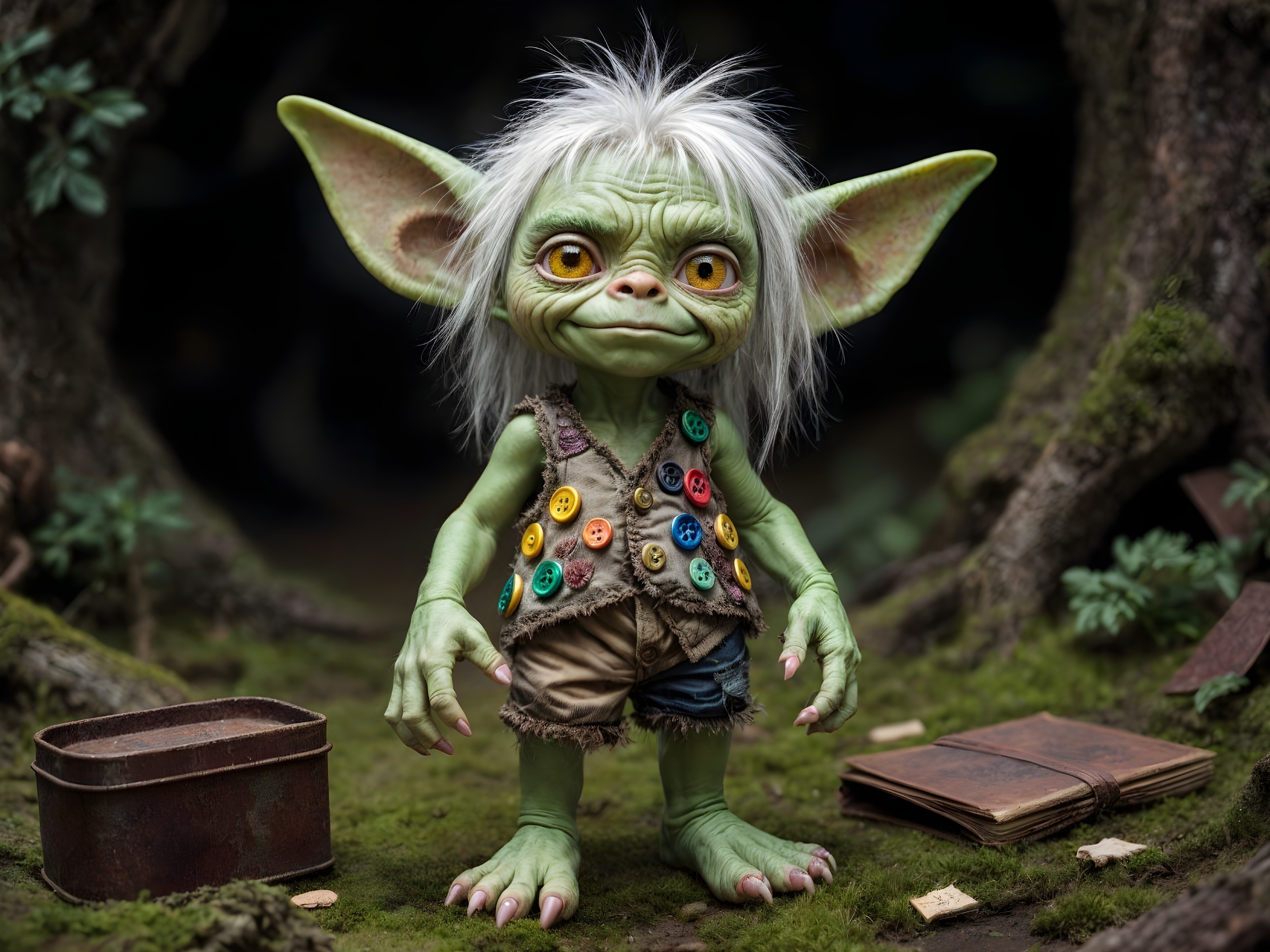 Whimsical Green-Skinned Creature in Magical Forest