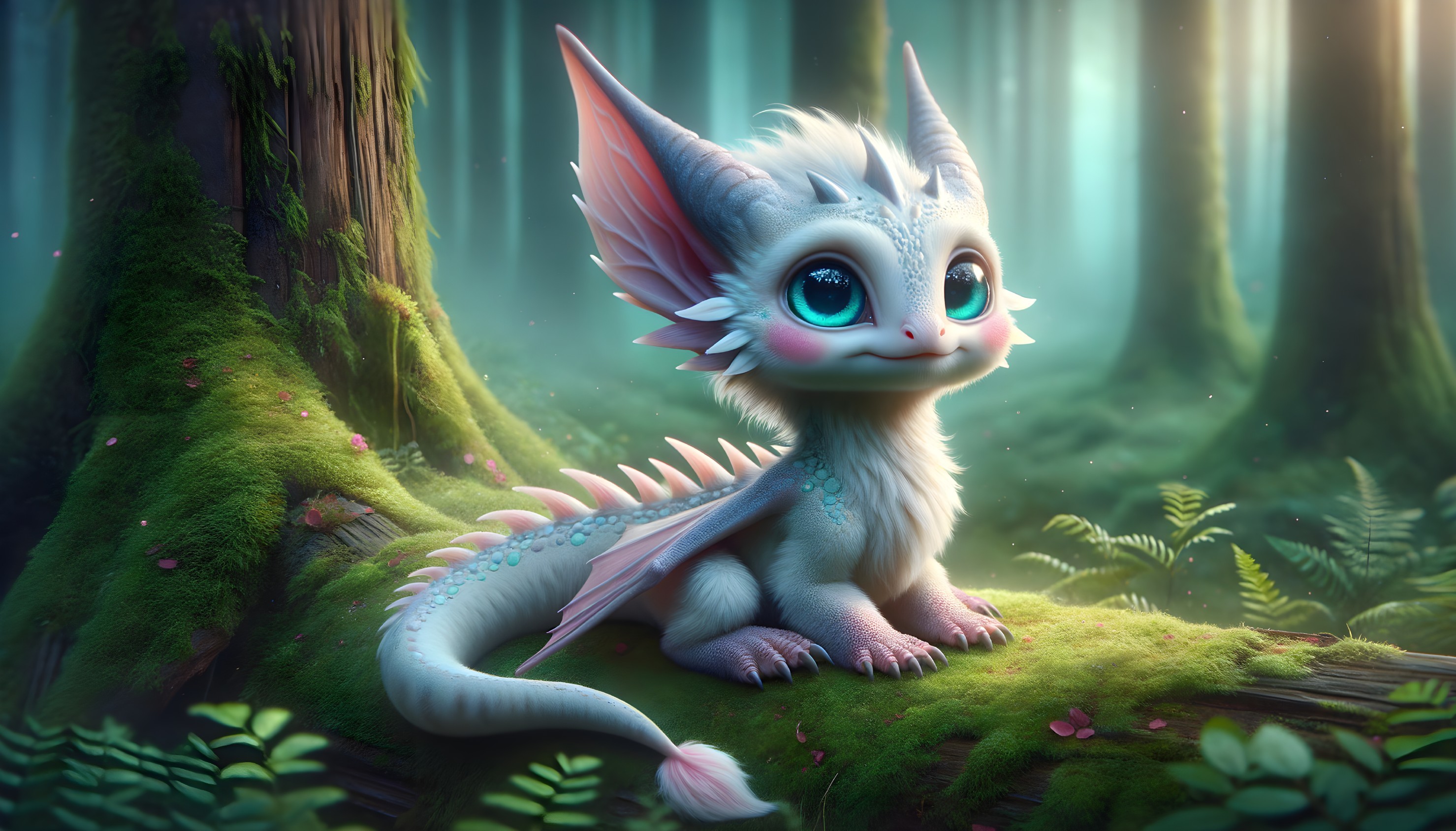Fantastical Baby Dragon in Enchanted Forest Setting