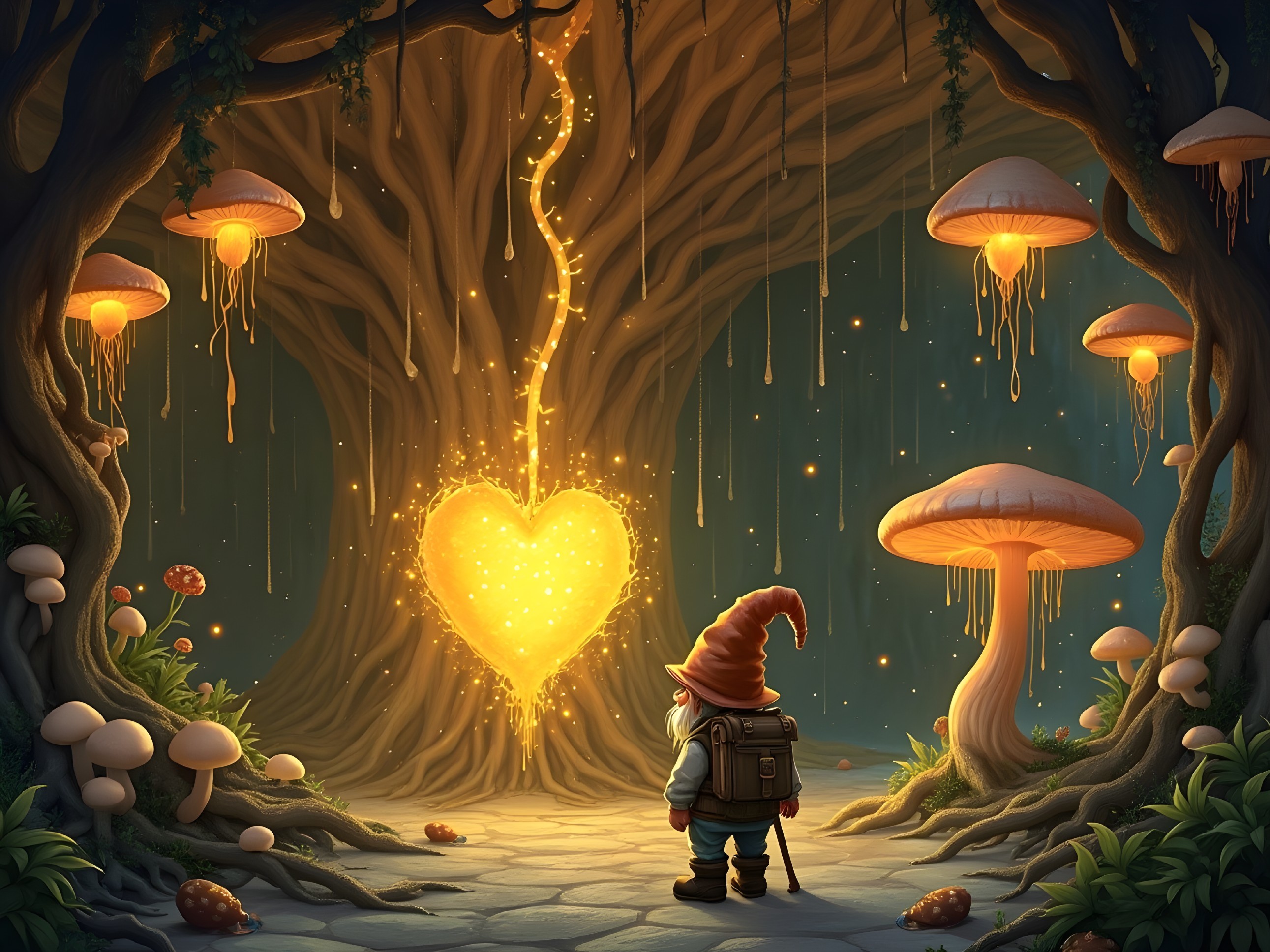 Gnome at Heart-Shaped Portal in Enchanted Forest