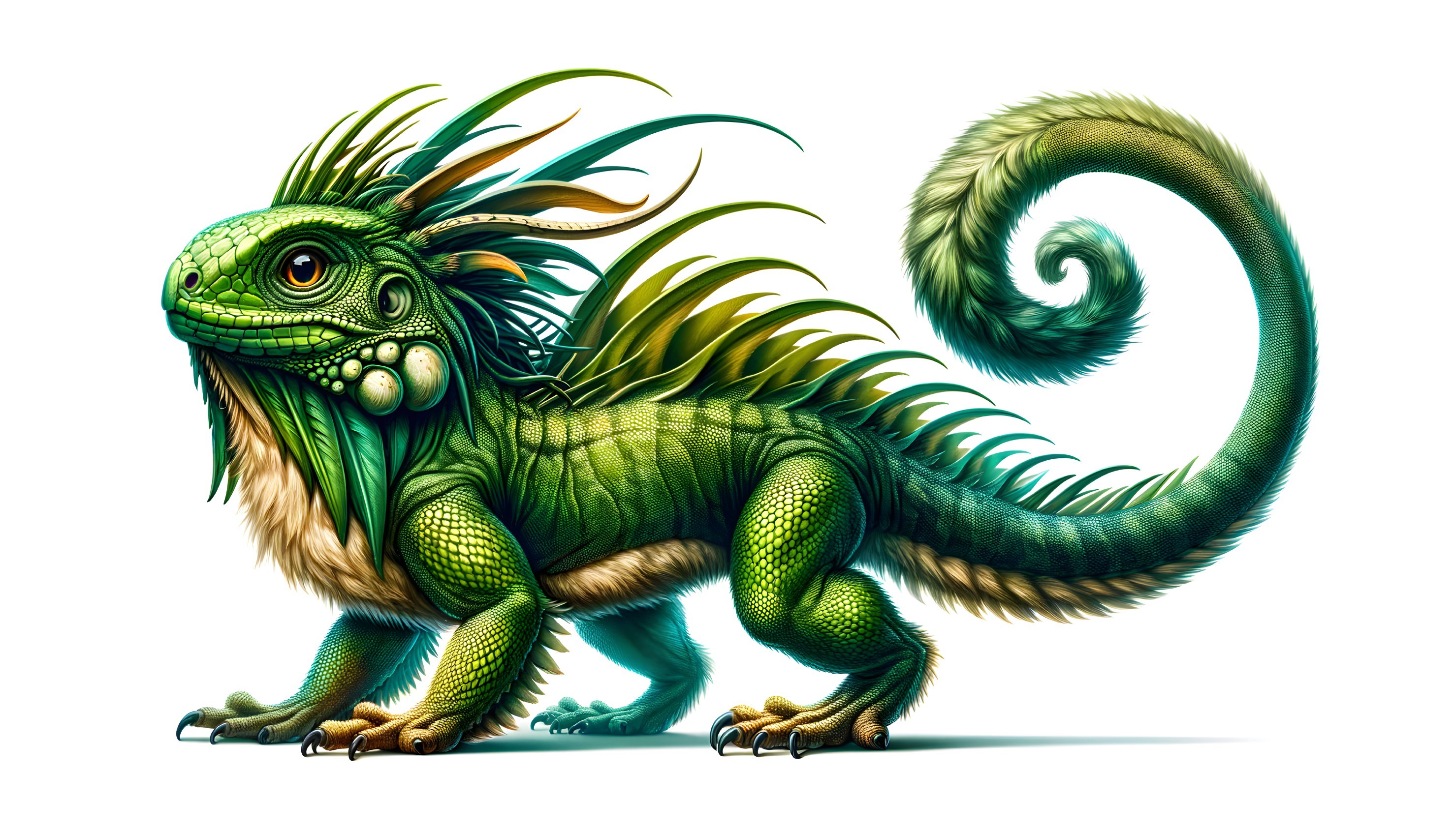 Vibrant Illustration of a Green Lizard-like Creature