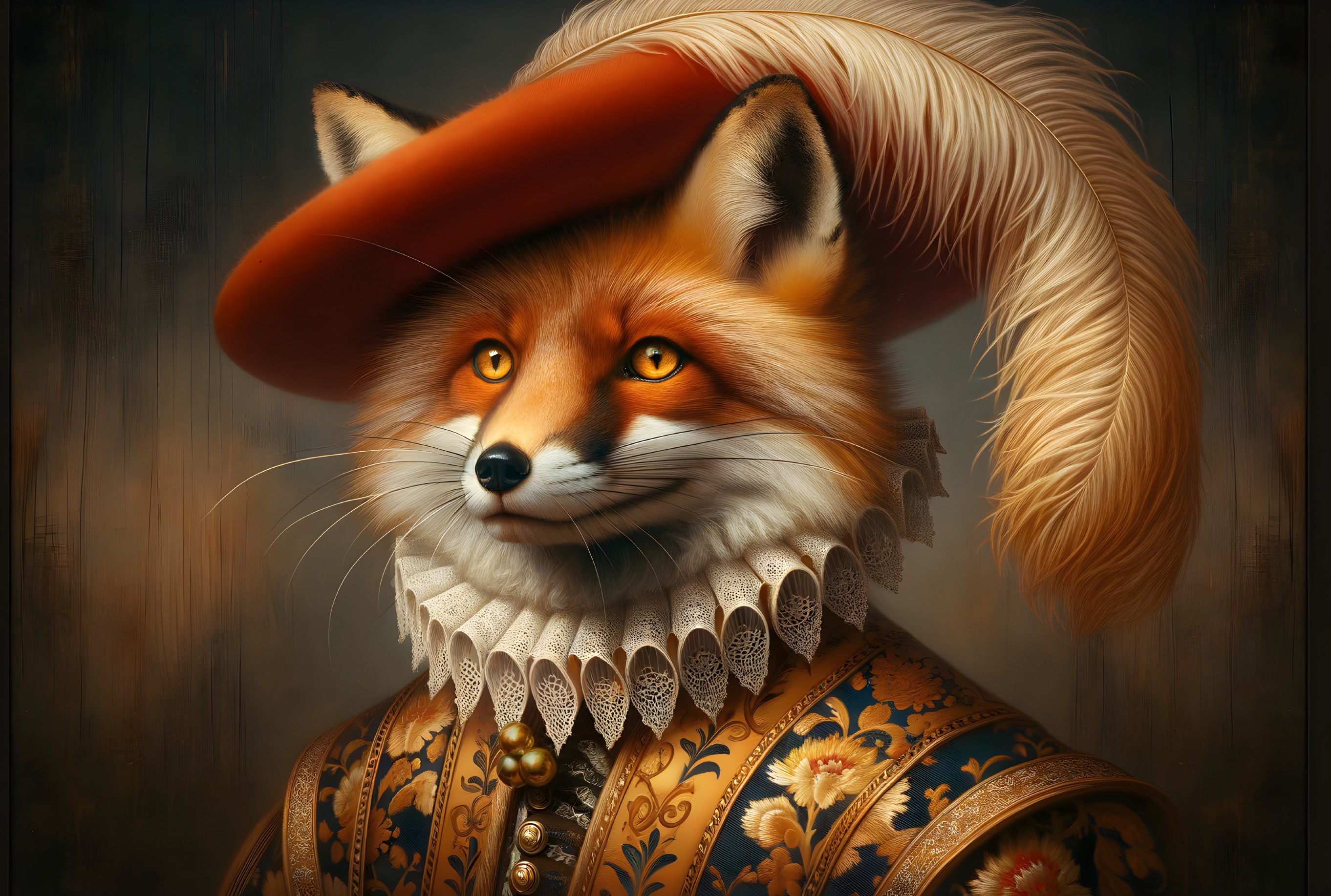 Regal fox in ornate Renaissance-style attire