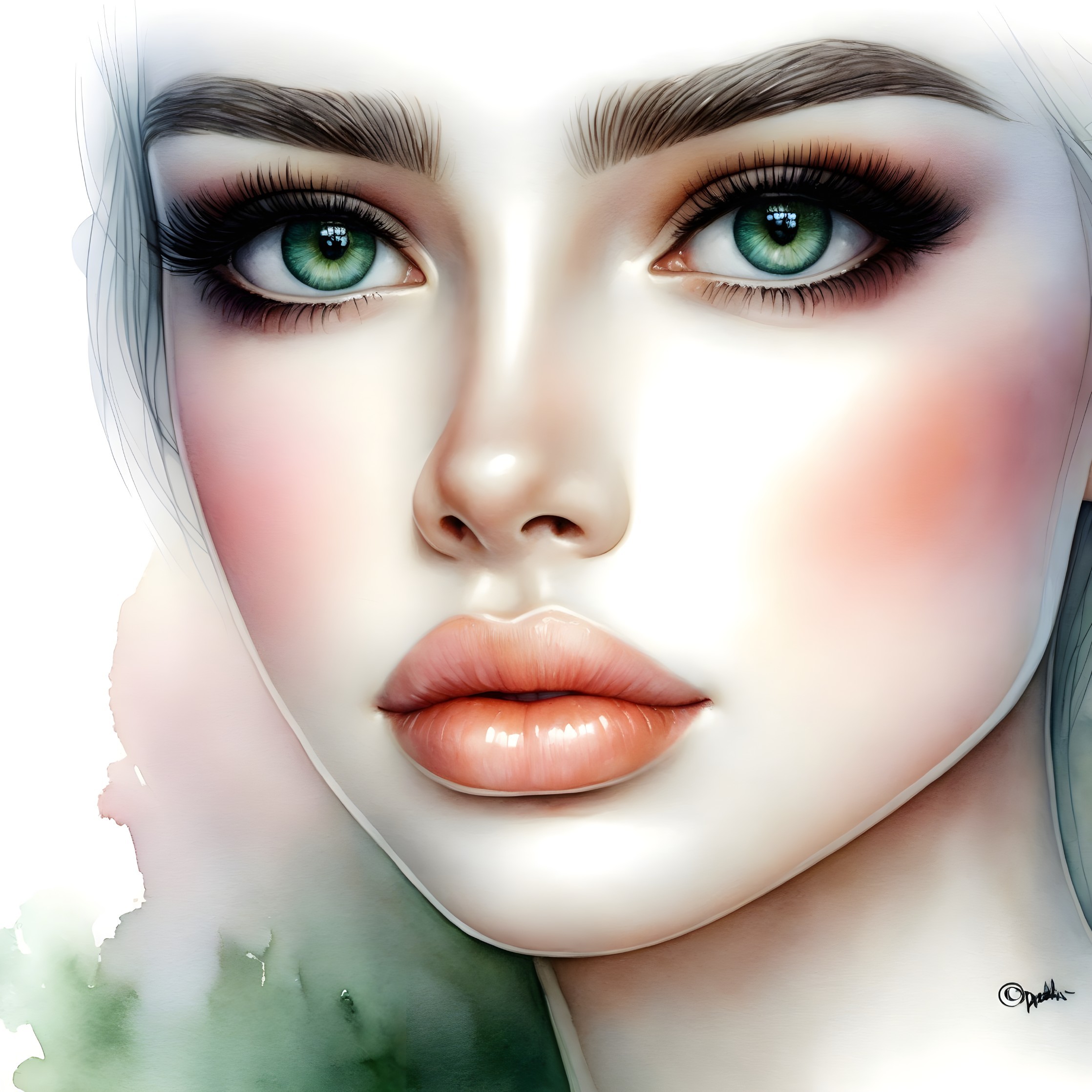 Close-up Digital Portrait of a Woman with Green Eyes