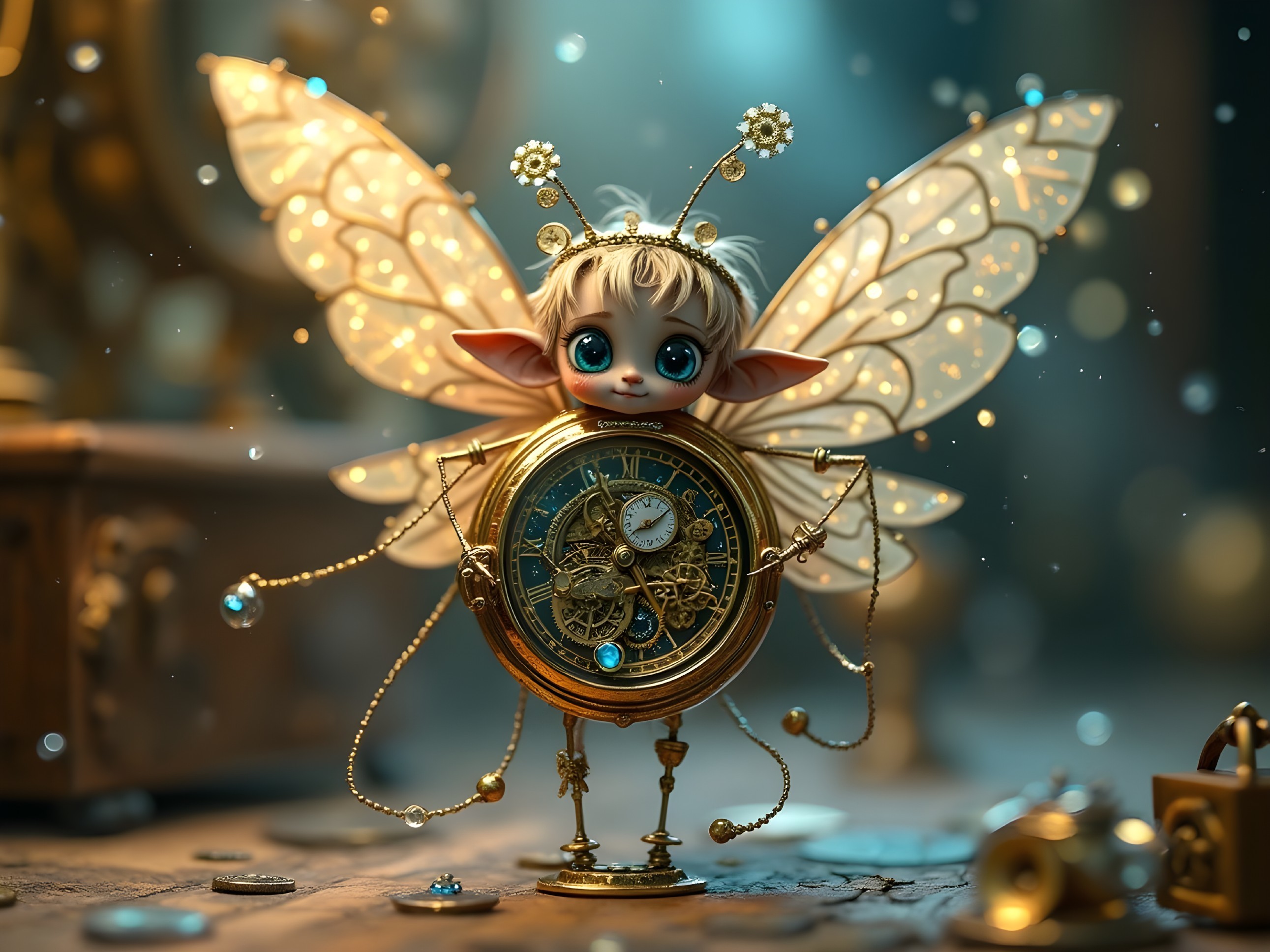 Whimsical Fairy Character on Vintage Clock Scene