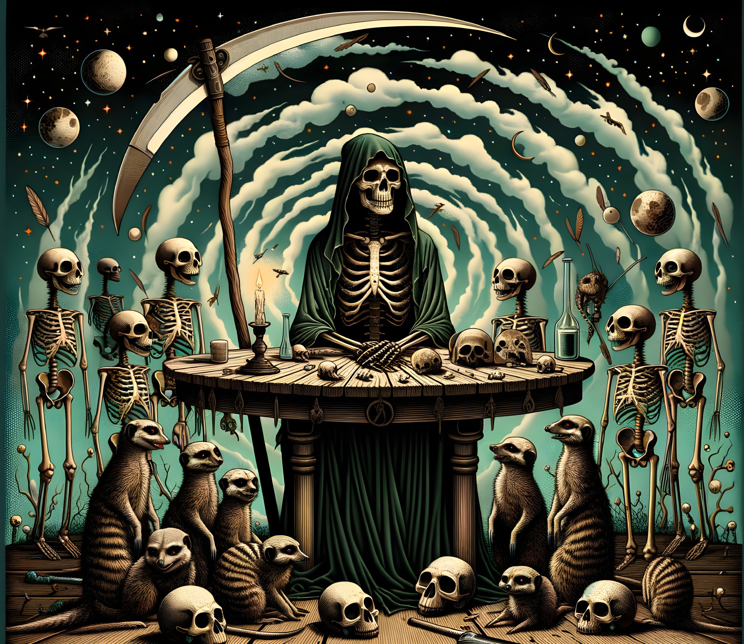 Cloaked Skeletons and Meerkats in Cosmic Setting