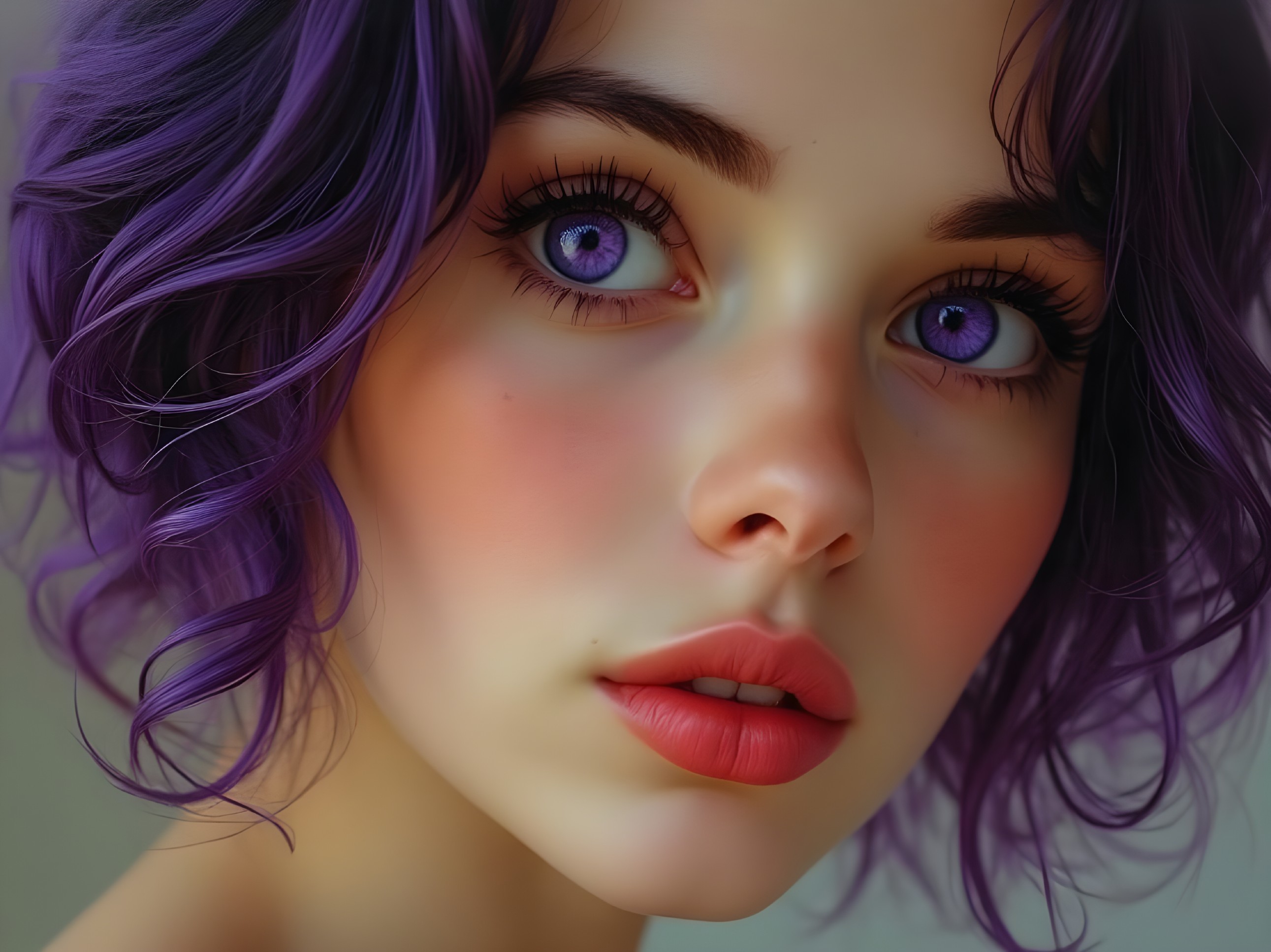 Close-Up Portrait of a Young Woman with Purple Hair