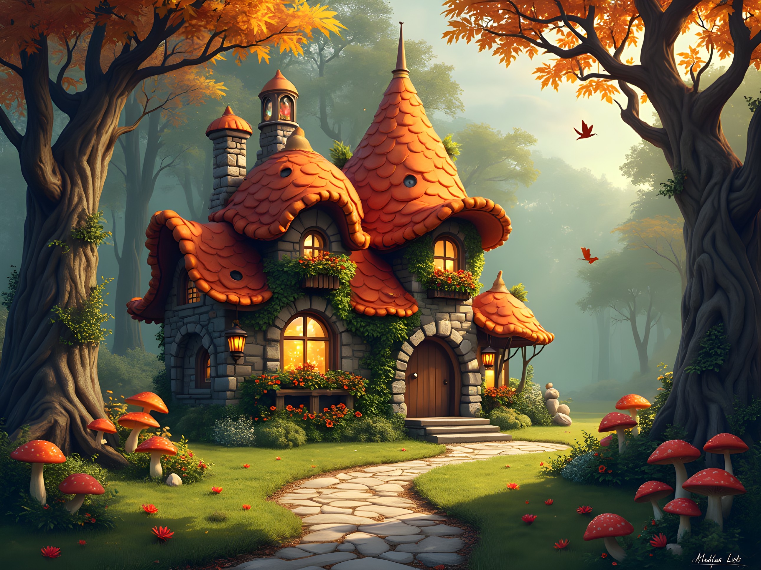 Whimsical Cottage in Enchanted Forest Setting
