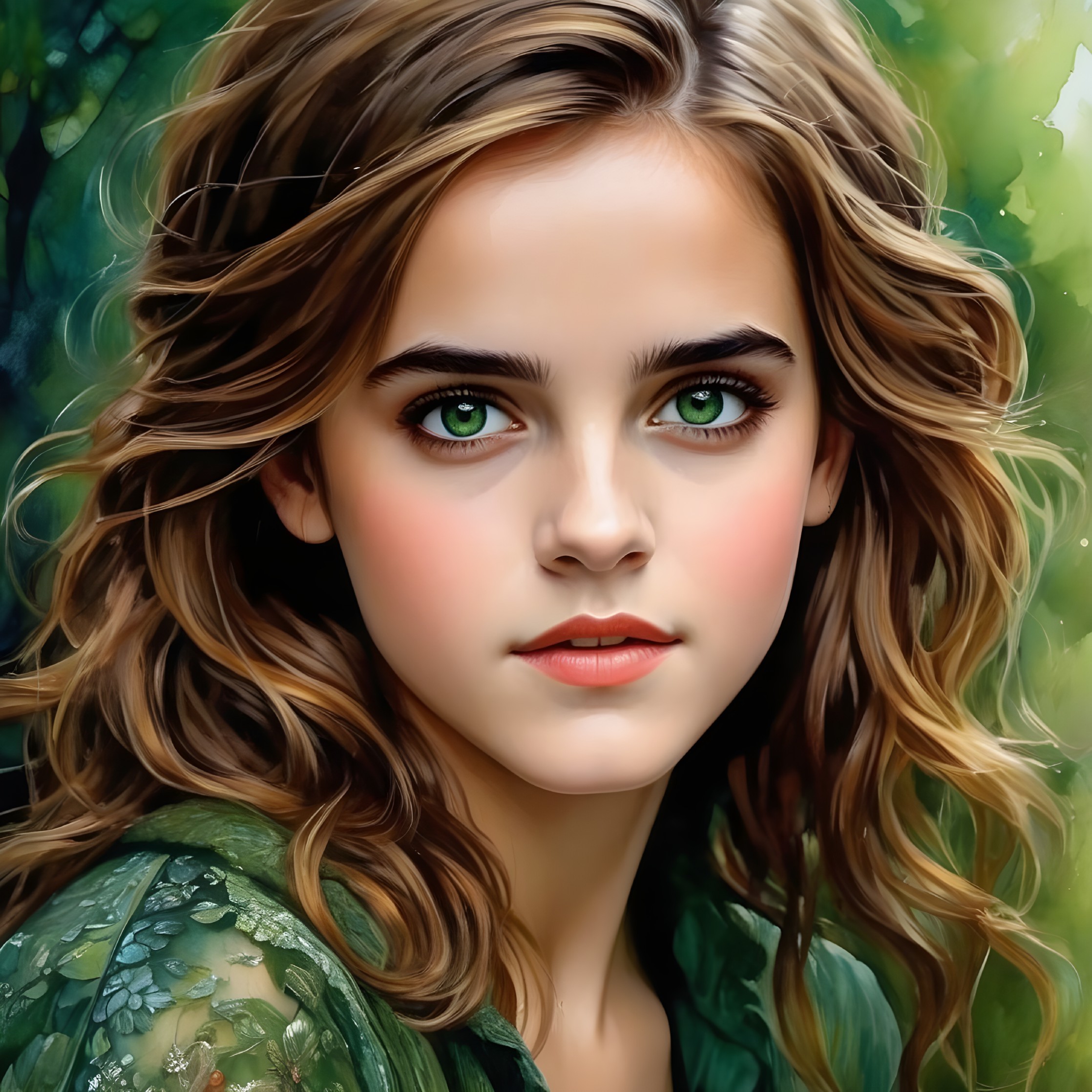 Young woman with green eyes in natural setting