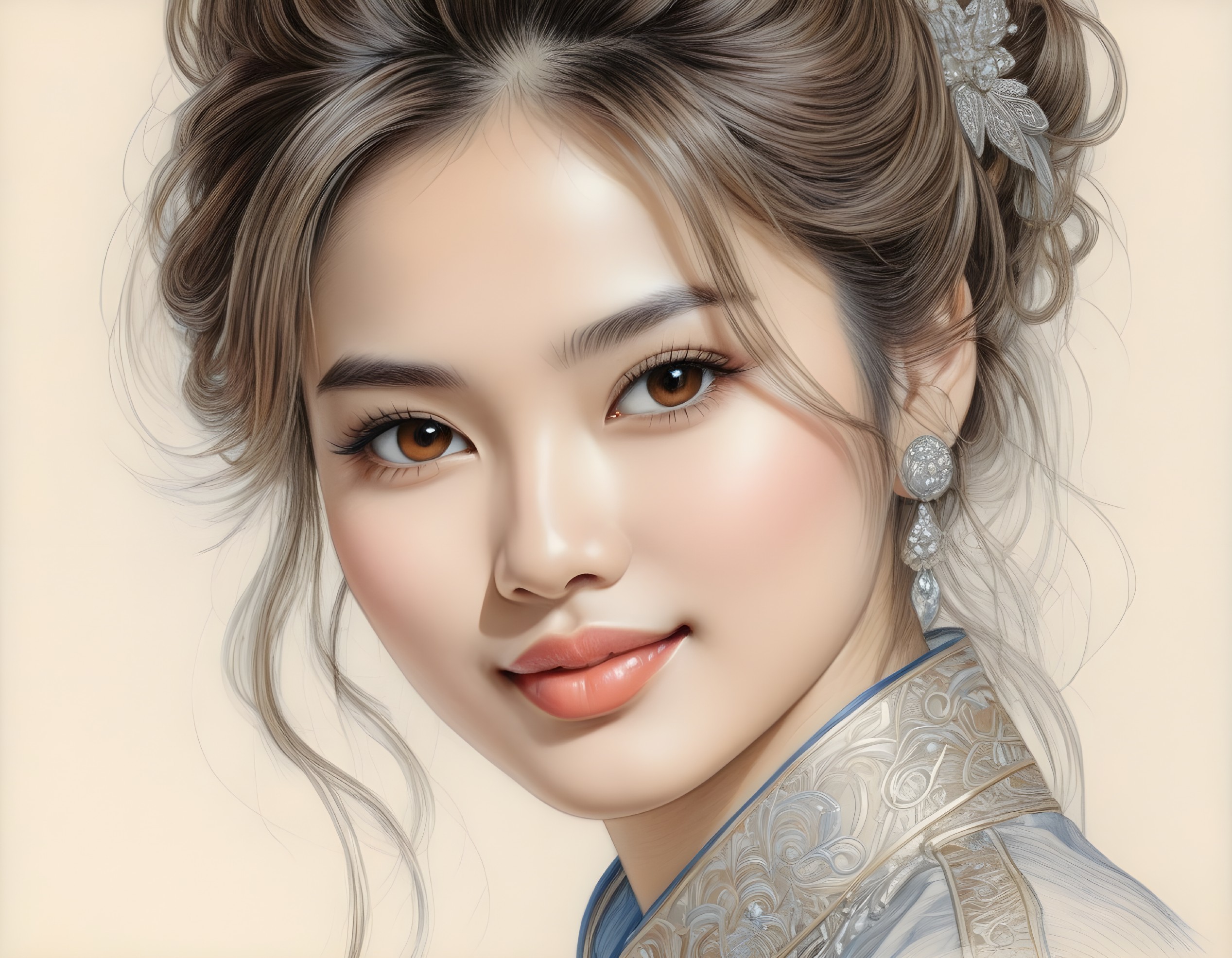 Illustrated Portrait of a Woman in Traditional Attire