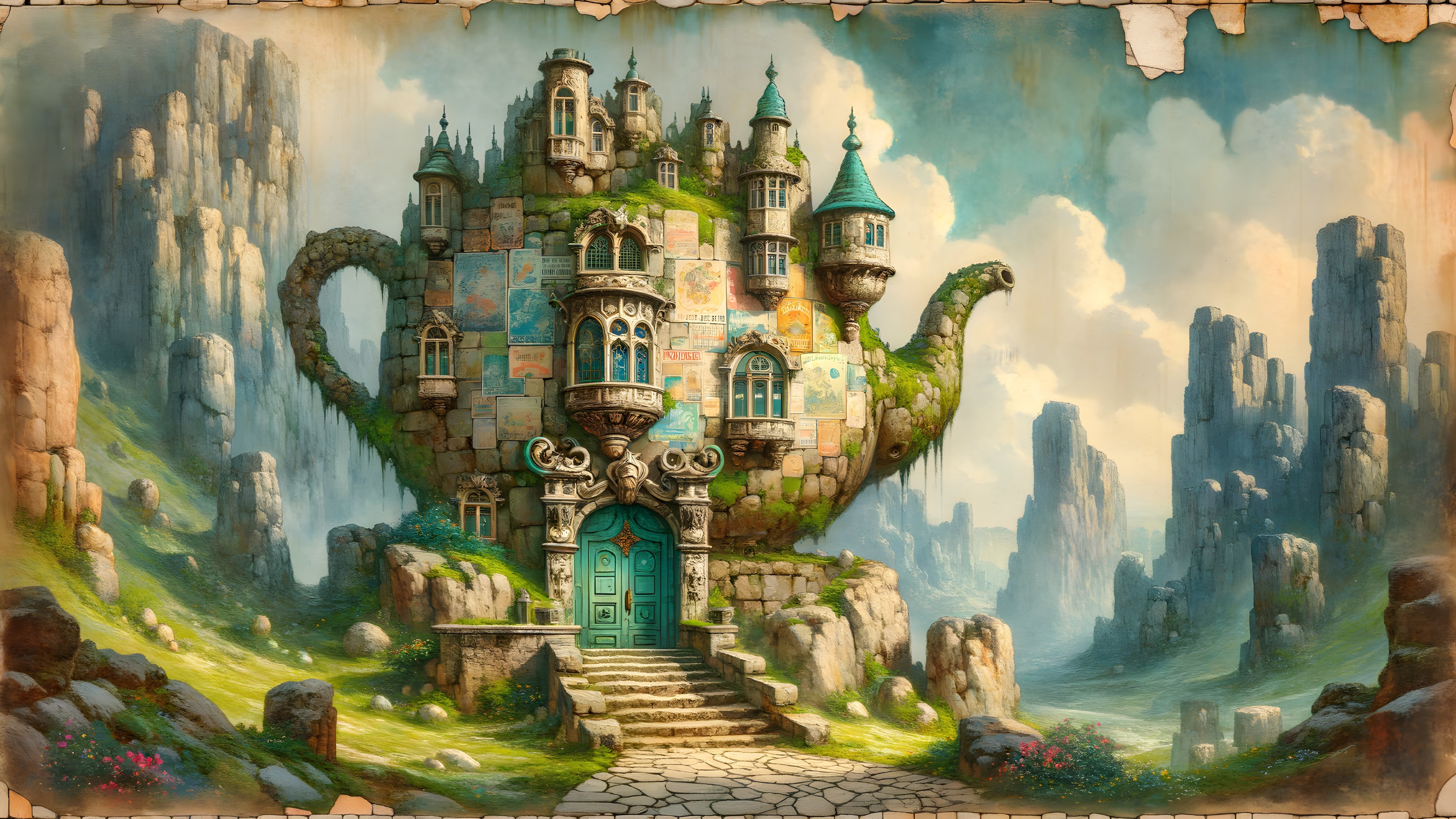 Teapot-Shaped House in a Whimsical Landscape