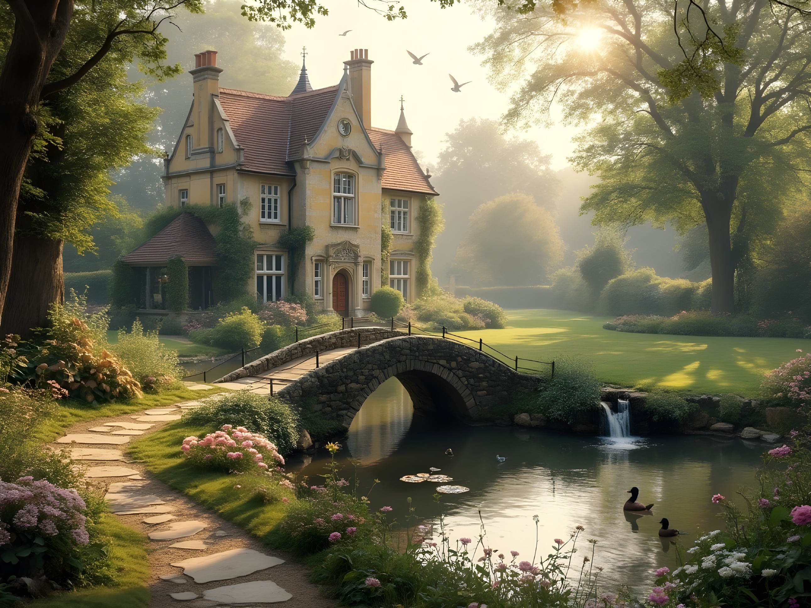 Charming Vintage House by a Serene Pond and Garden