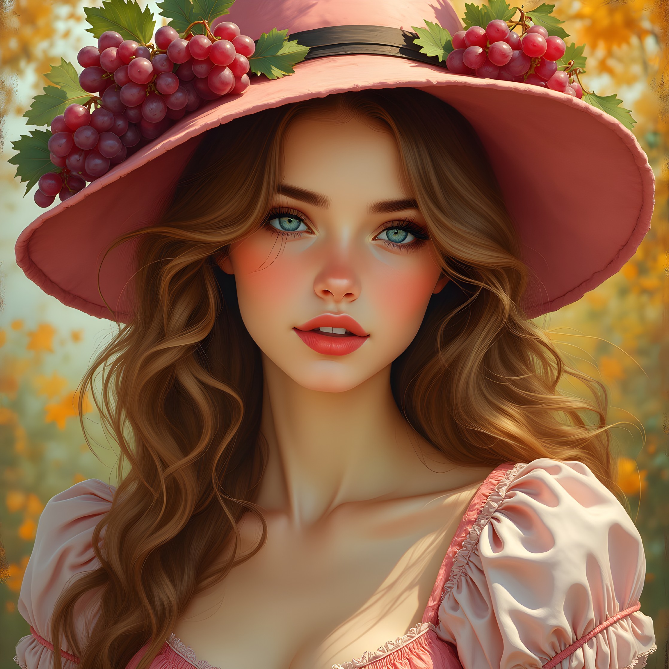 Young woman in pink hat with autumn backdrop