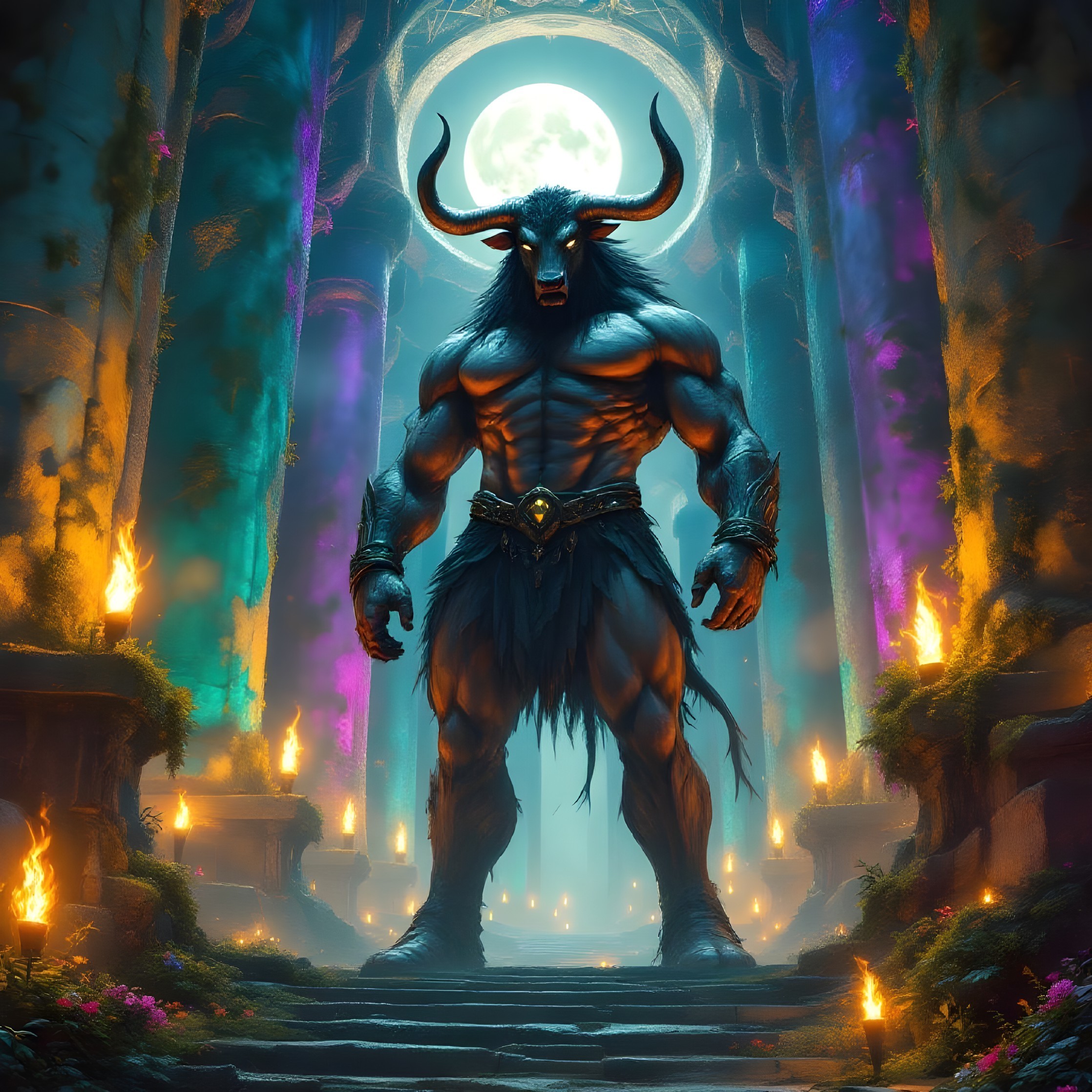 Powerful Minotaur in Mystical Stone Chamber