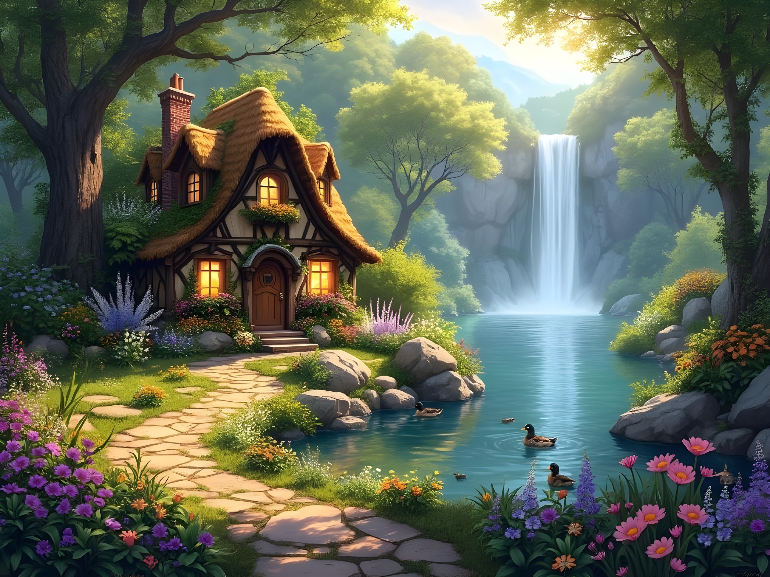 Charming Cottage by a Serene River and Waterfall