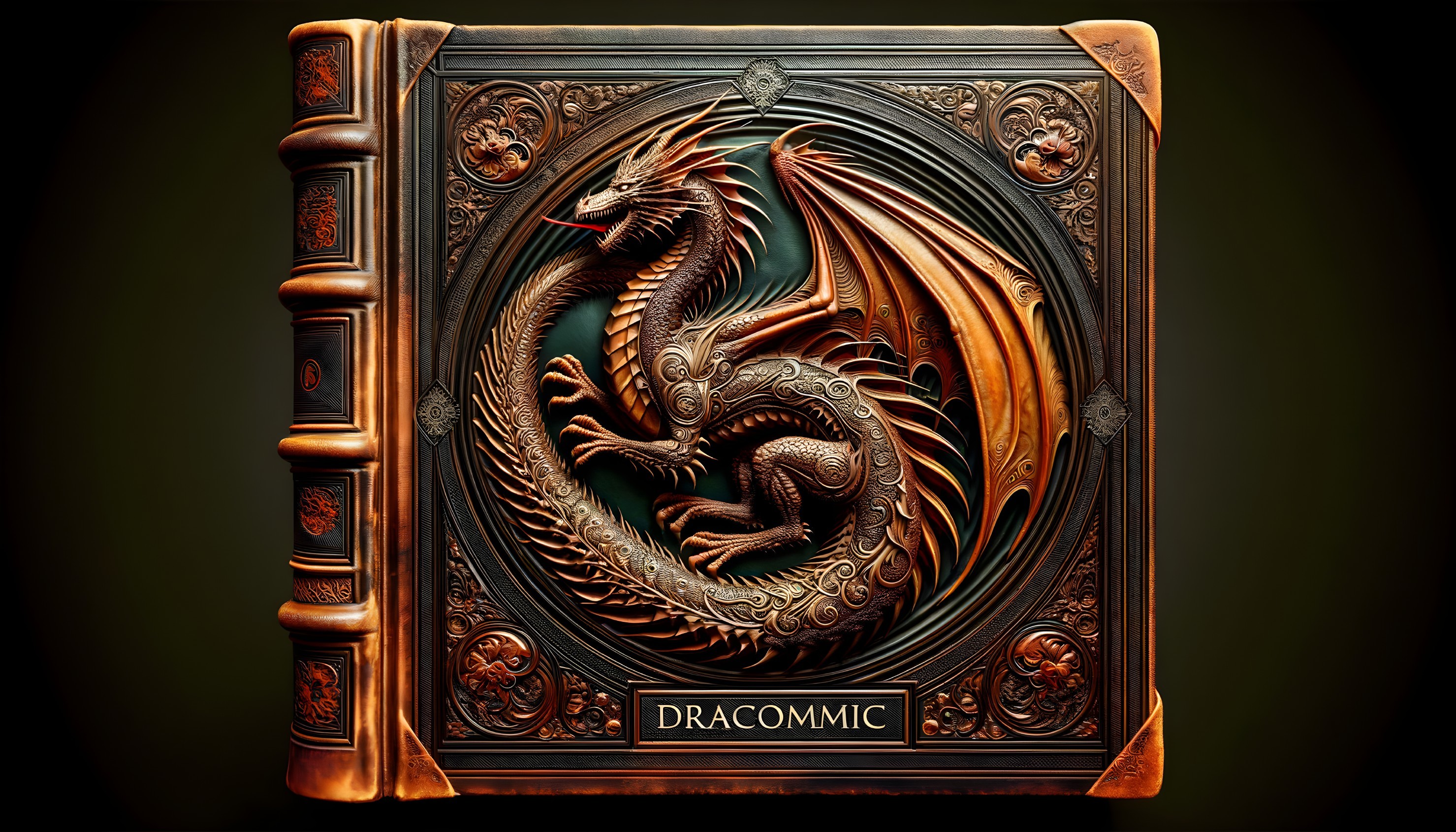 Ornate Book Cover with Dragon Design and Embossed Details