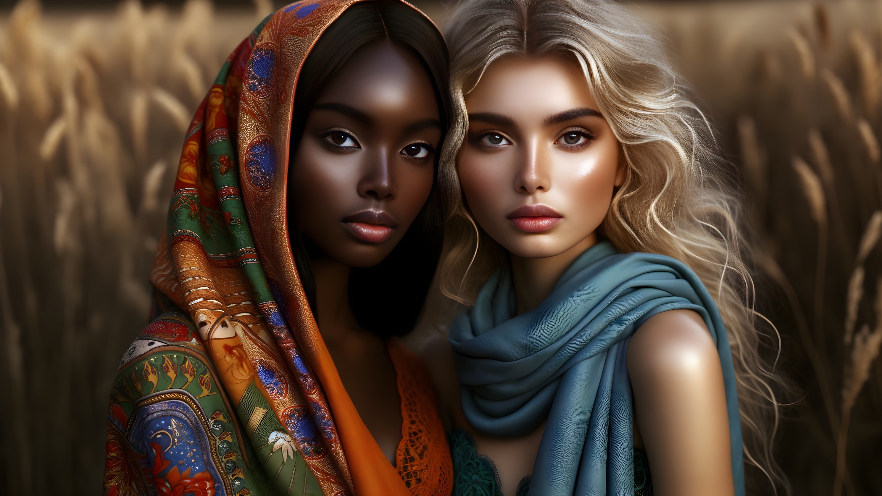 Women in Wheat Field Celebrating Diversity and Beauty