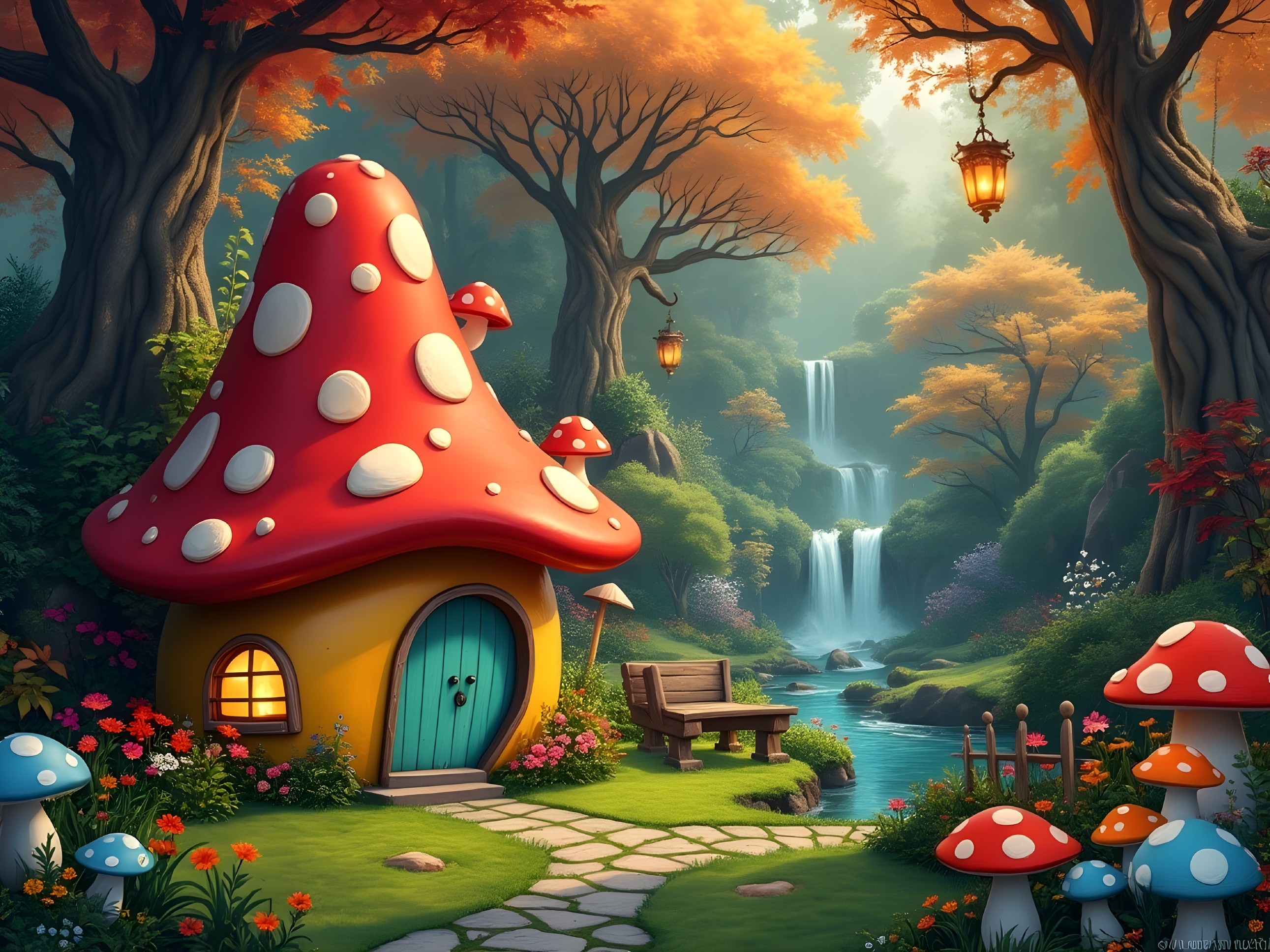 Whimsical Mushroom House in Enchanting Forest Setting
