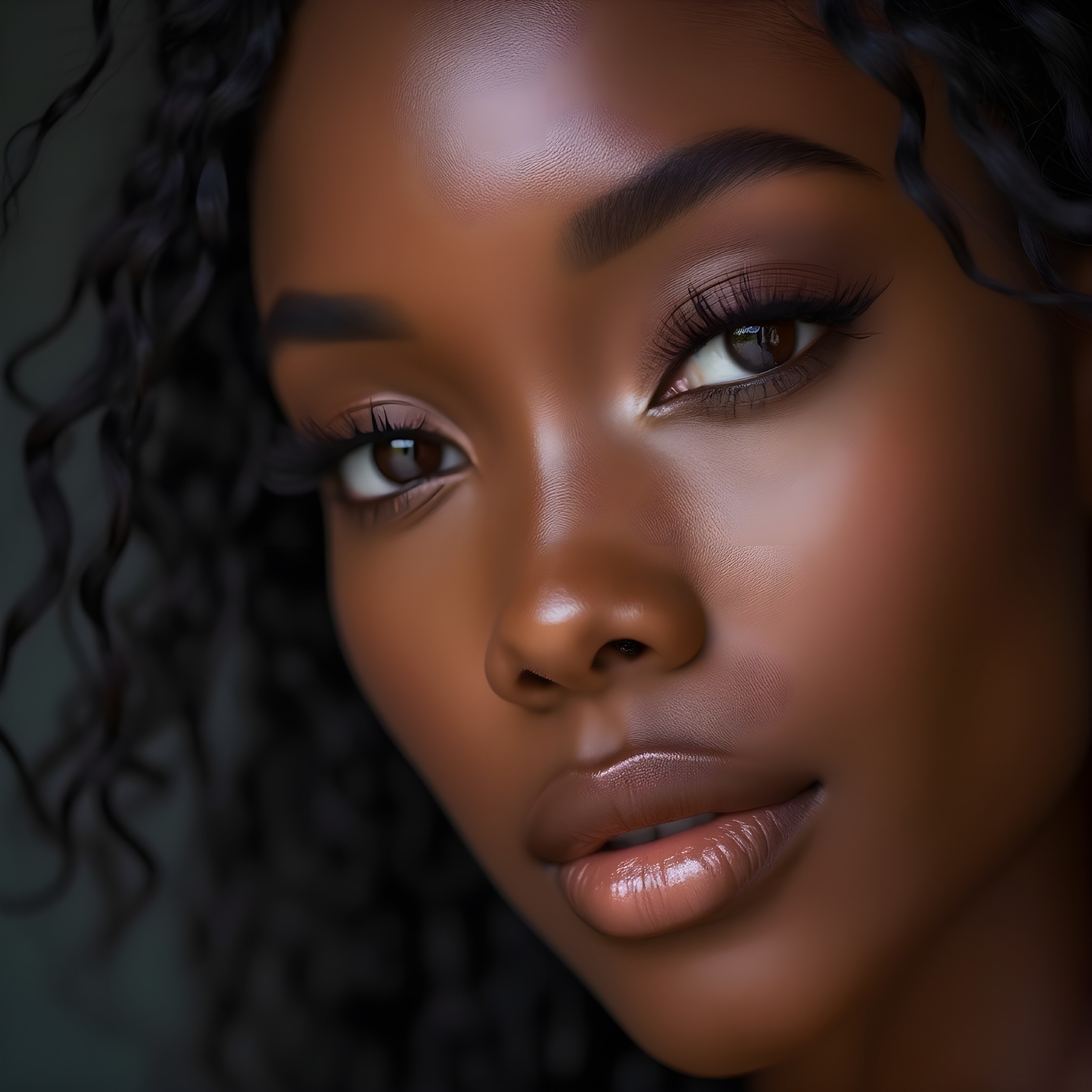 Close-up of a person with radiant deep brown skin