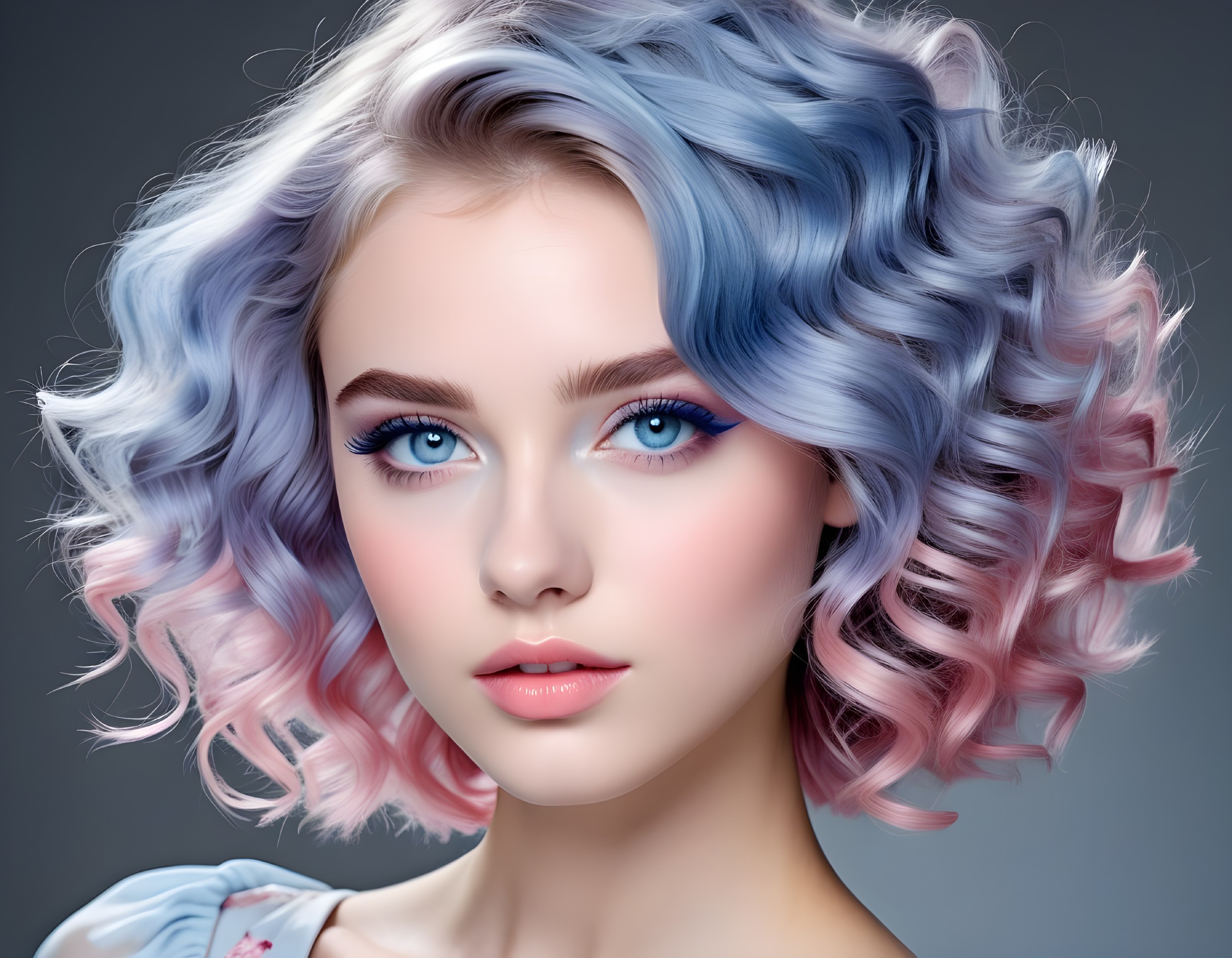 Young Woman with Pastel Curls and Floral Top