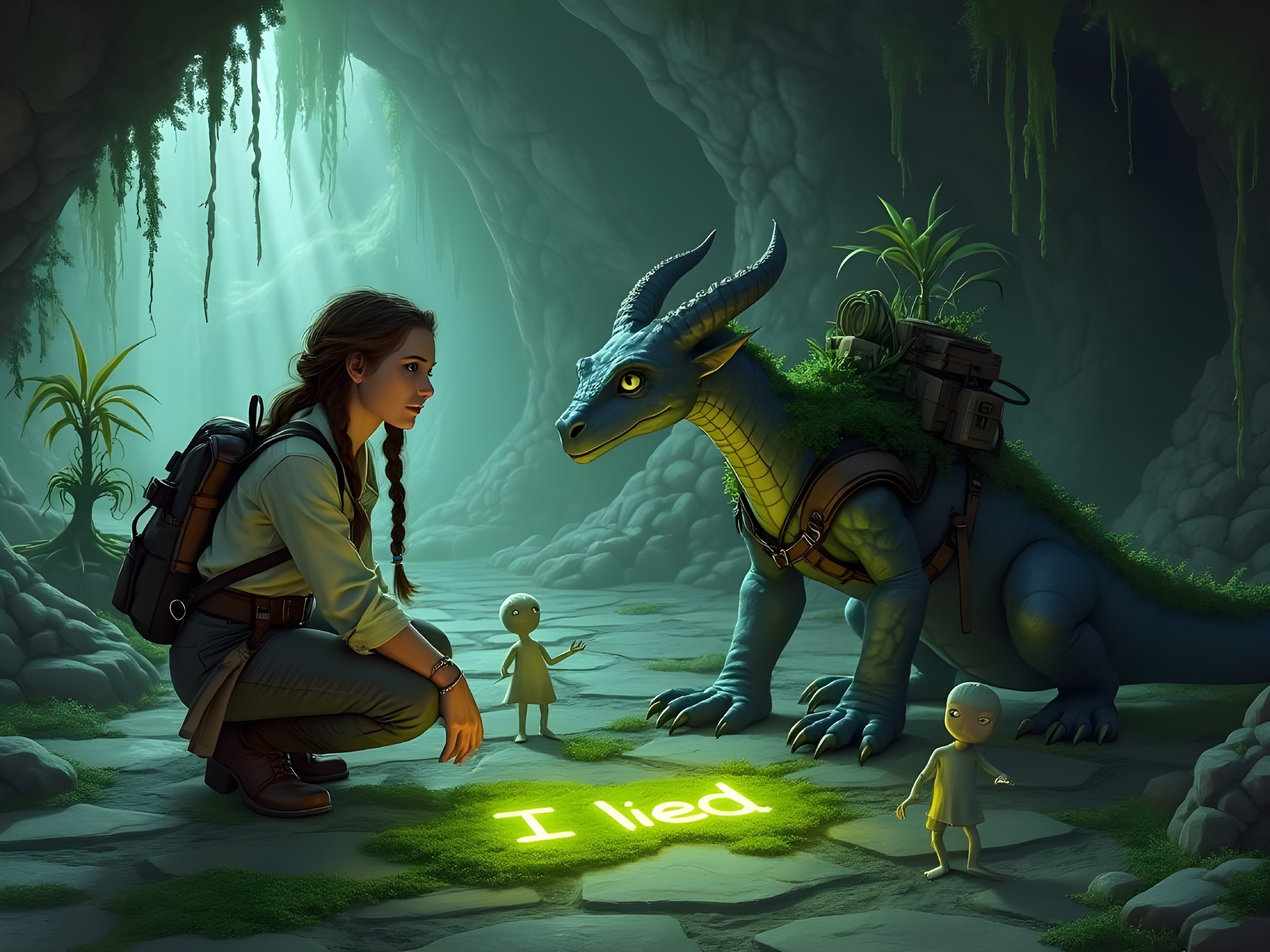 Mystical Cave Encounter with a Blue Dragon and Beings
