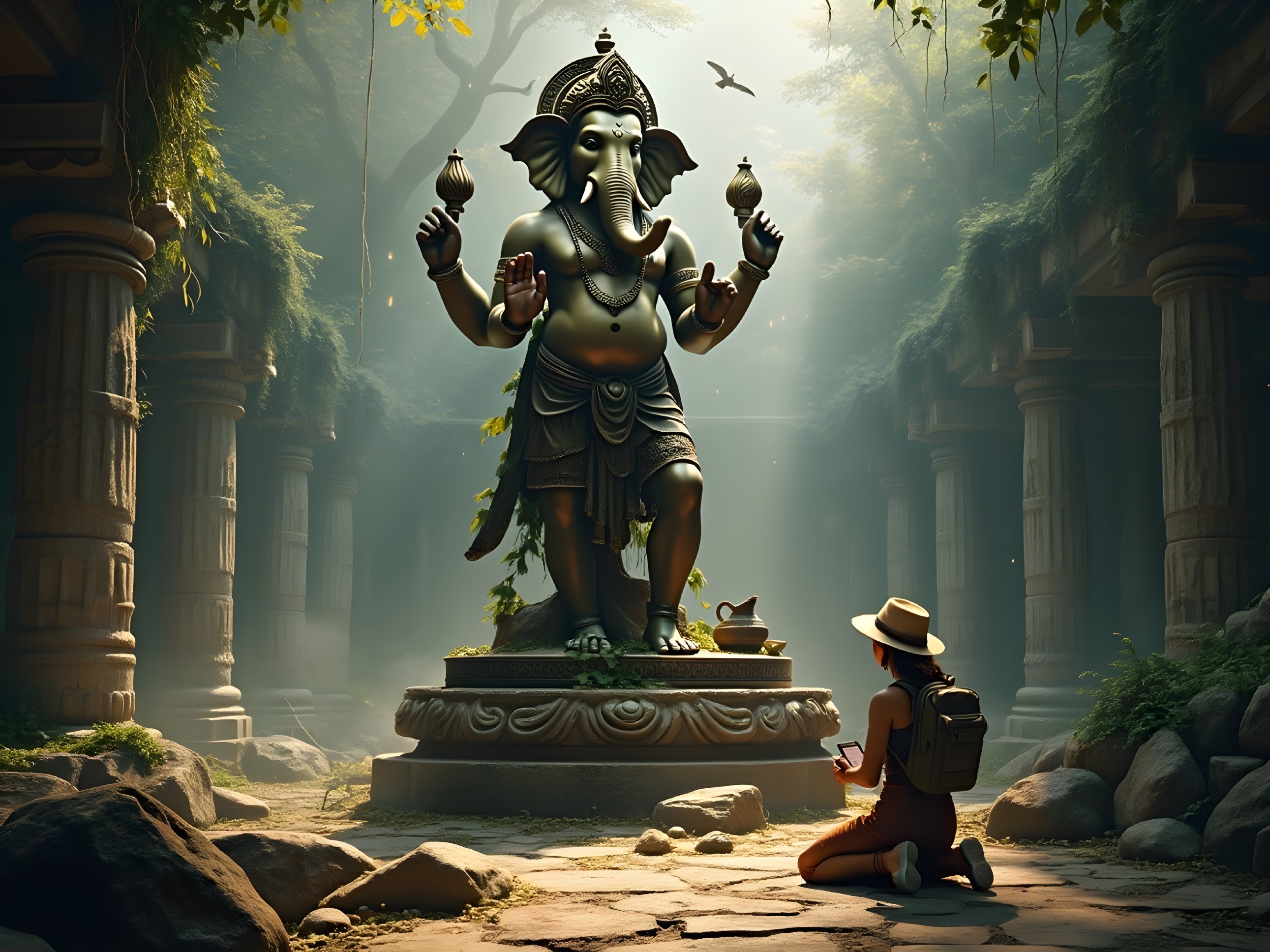 Statue of Lord Ganesha in a Mystical Setting
