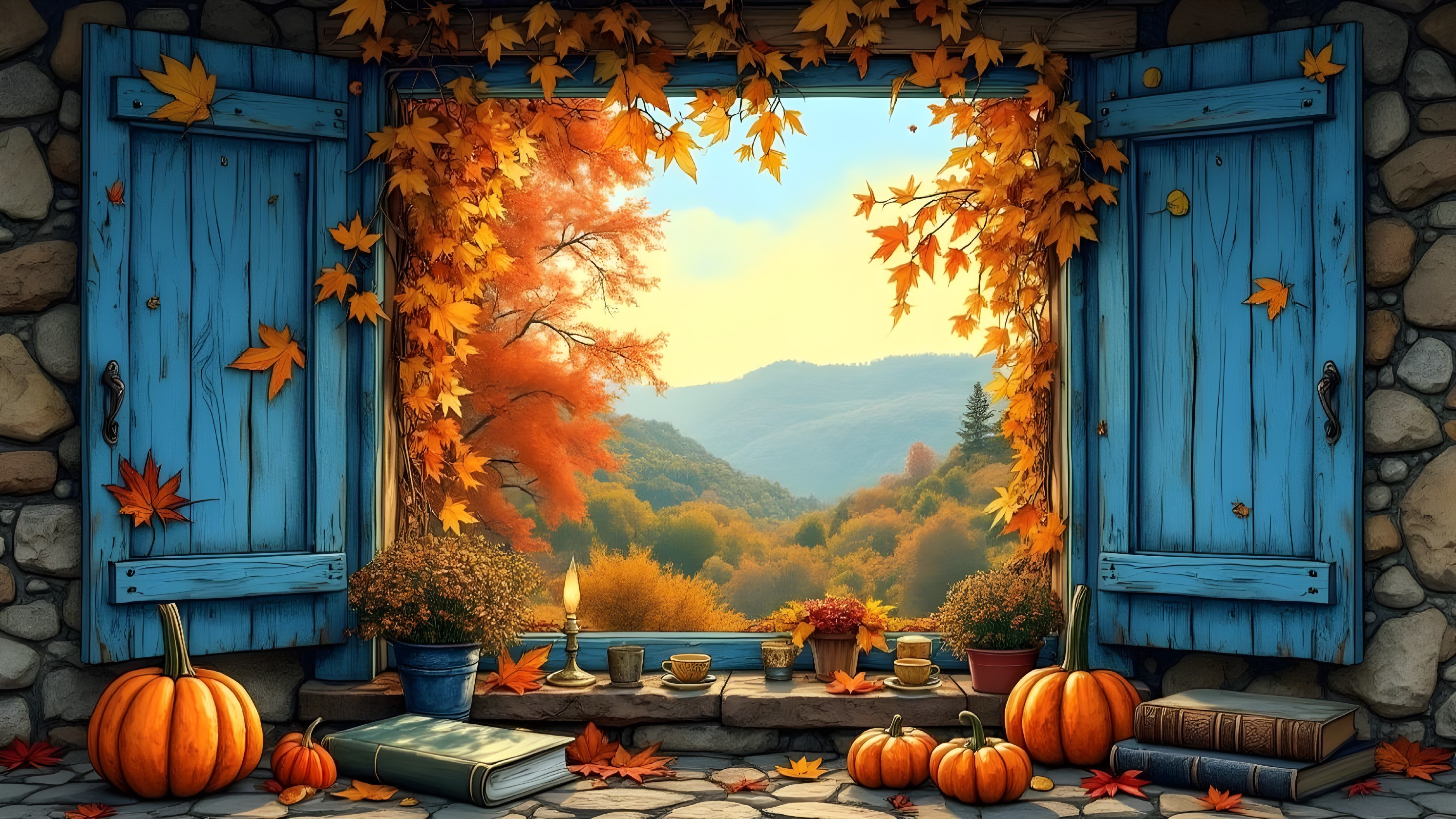 Charming Autumn Scene with Cozy Interior Elements