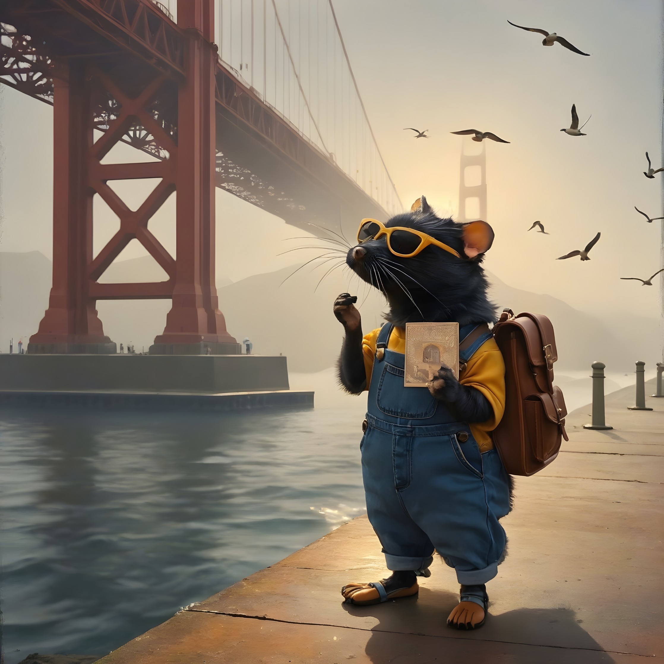 Stylish Rat at Waterfront with Golden Gate Bridge