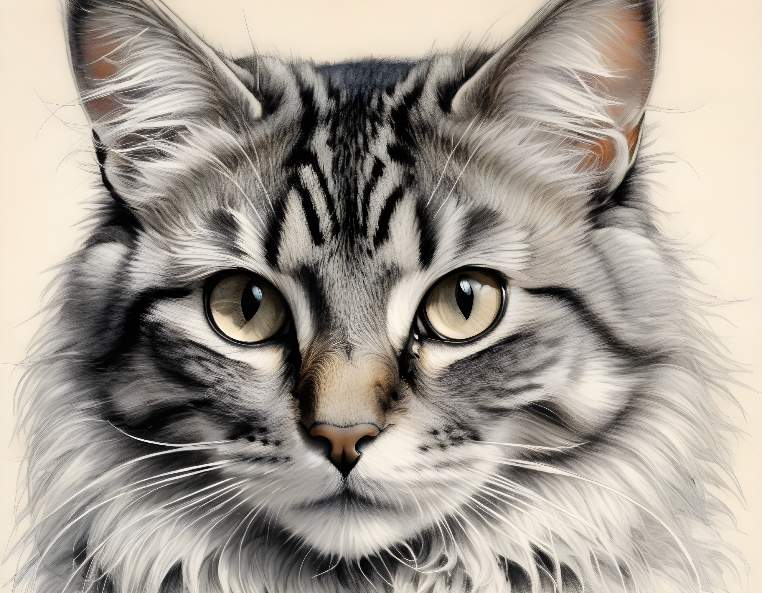 Close-up of a realistic cat illustration with yellow eyes