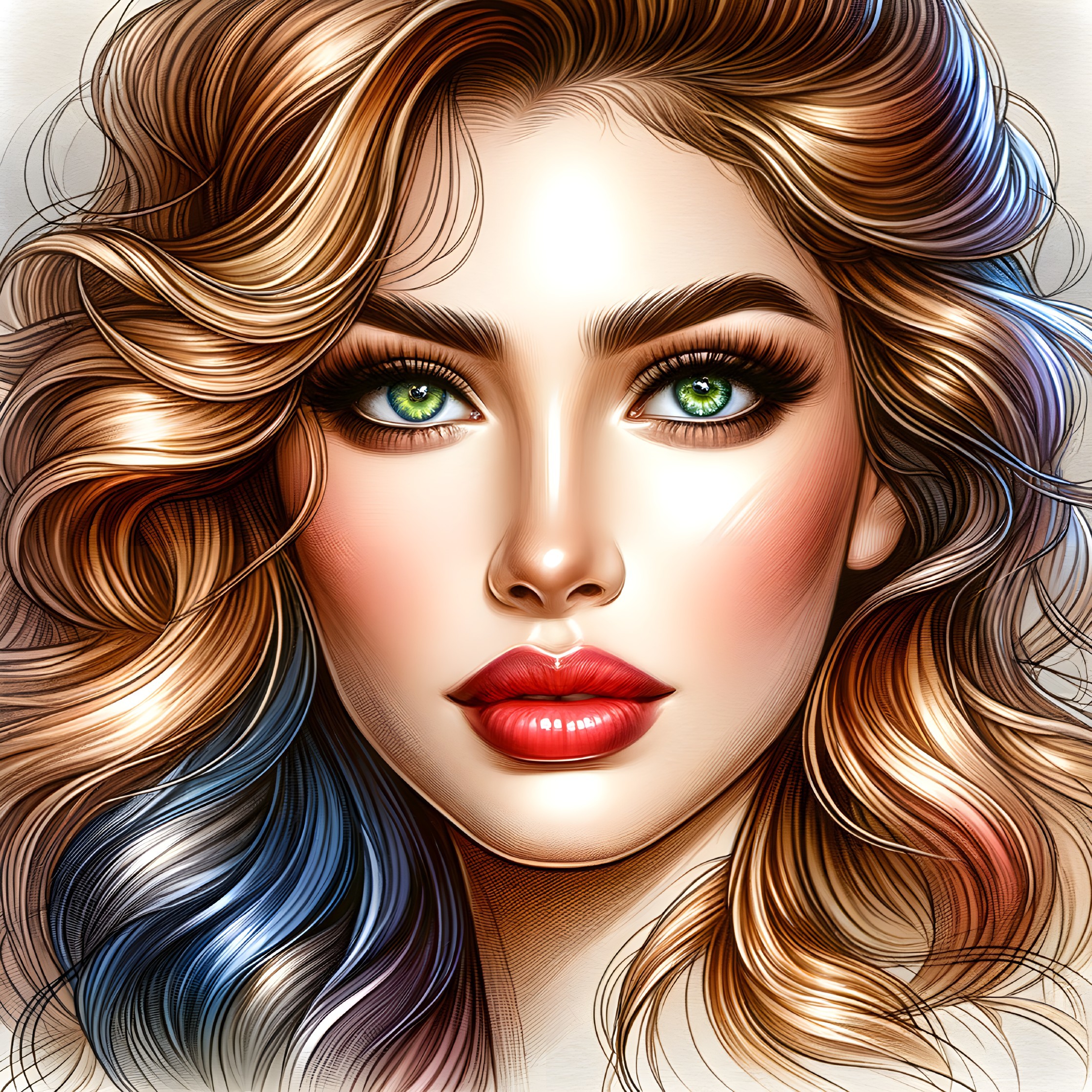 Illustrated Portrait of a Woman with Colorful Hair