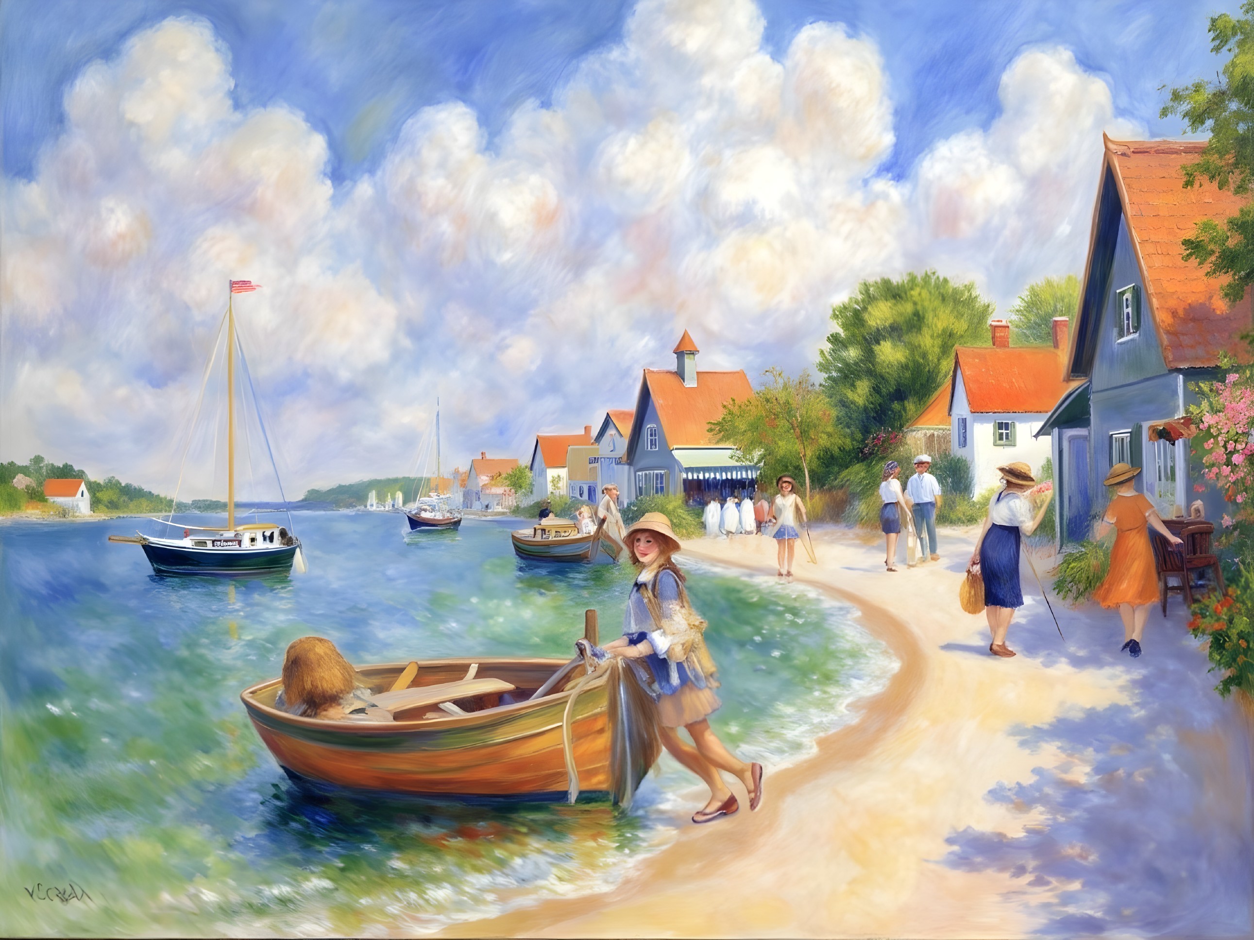 Charming Coastal Village with Colorful Houses and Boats