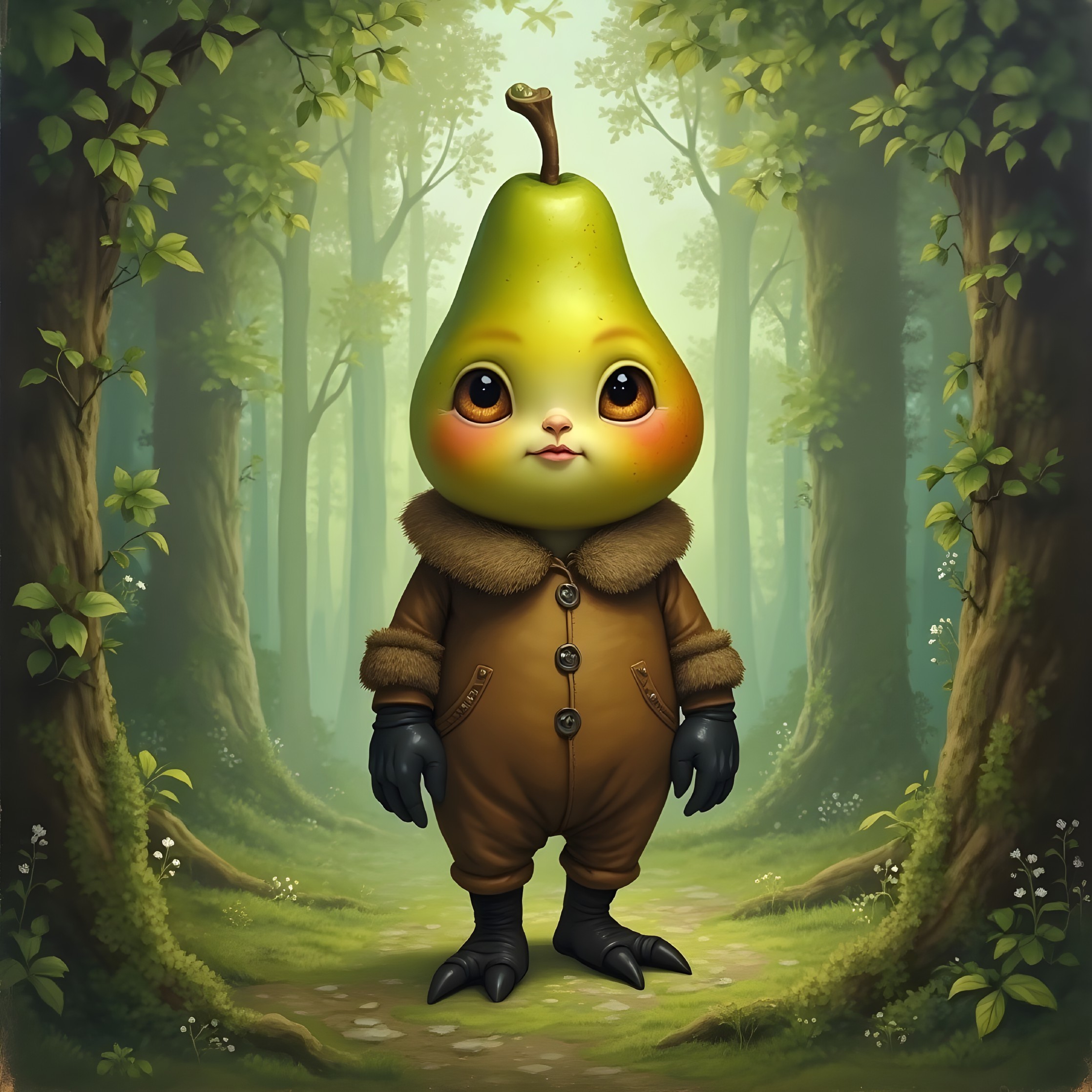 Whimsical Forest Character in Cozy Brown Outfit