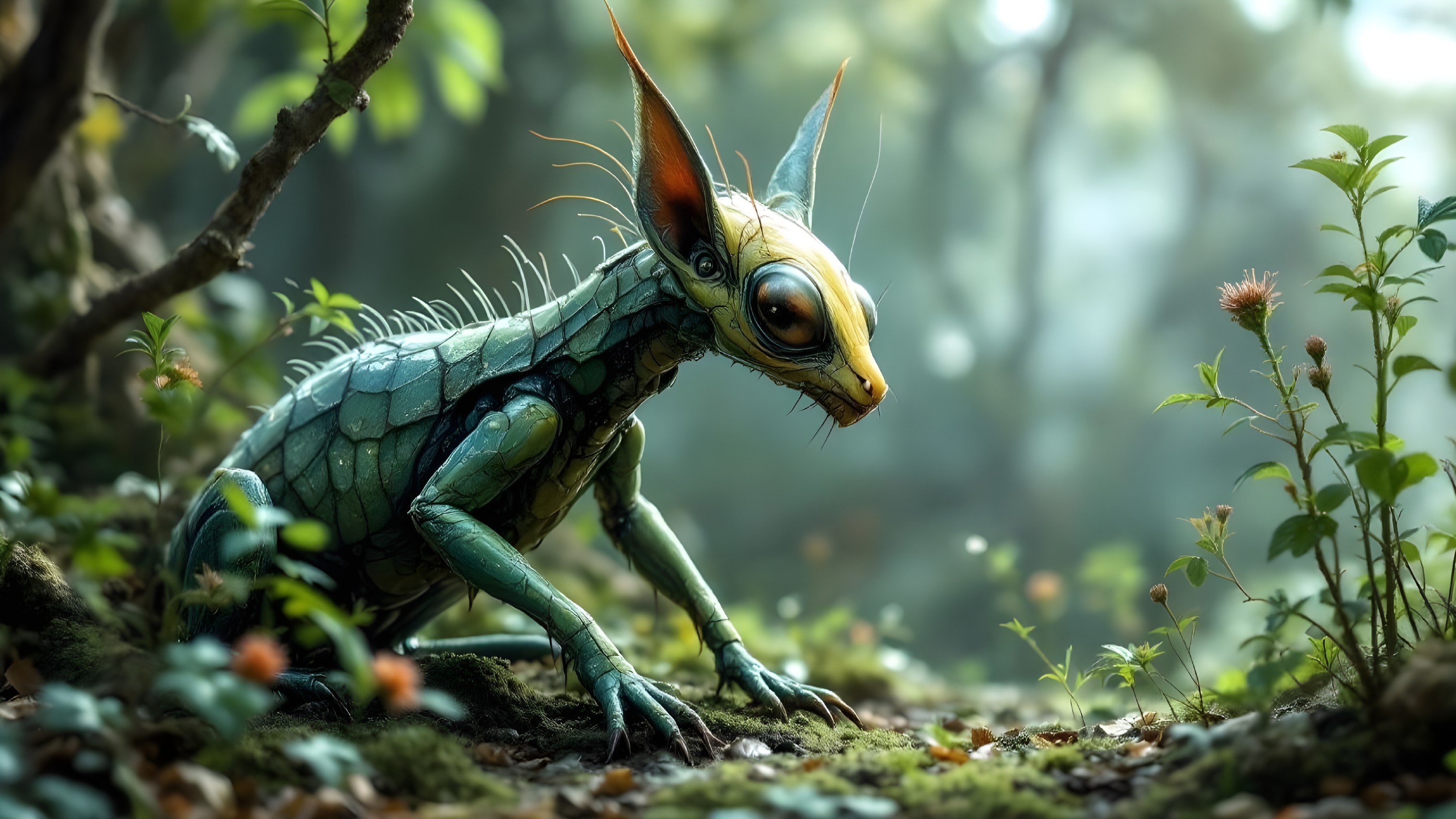 Hybrid Lizard-Cat Creature in Lush Greenery