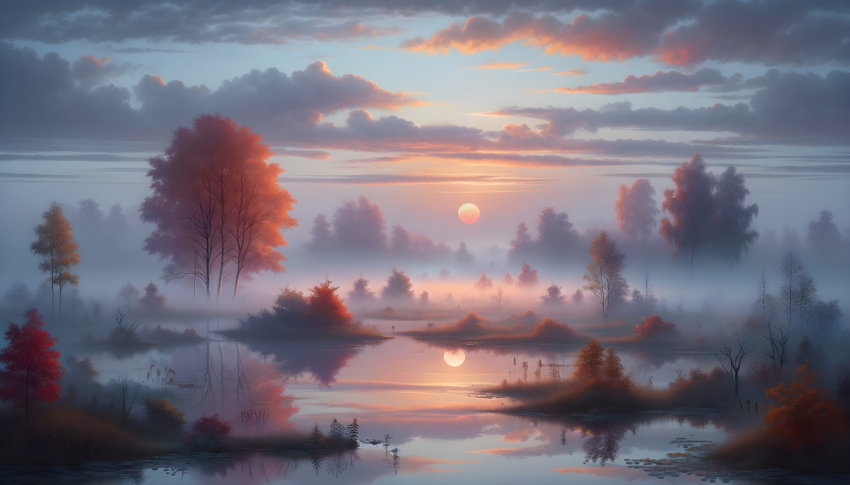 Misty Waters  Serene Sunset