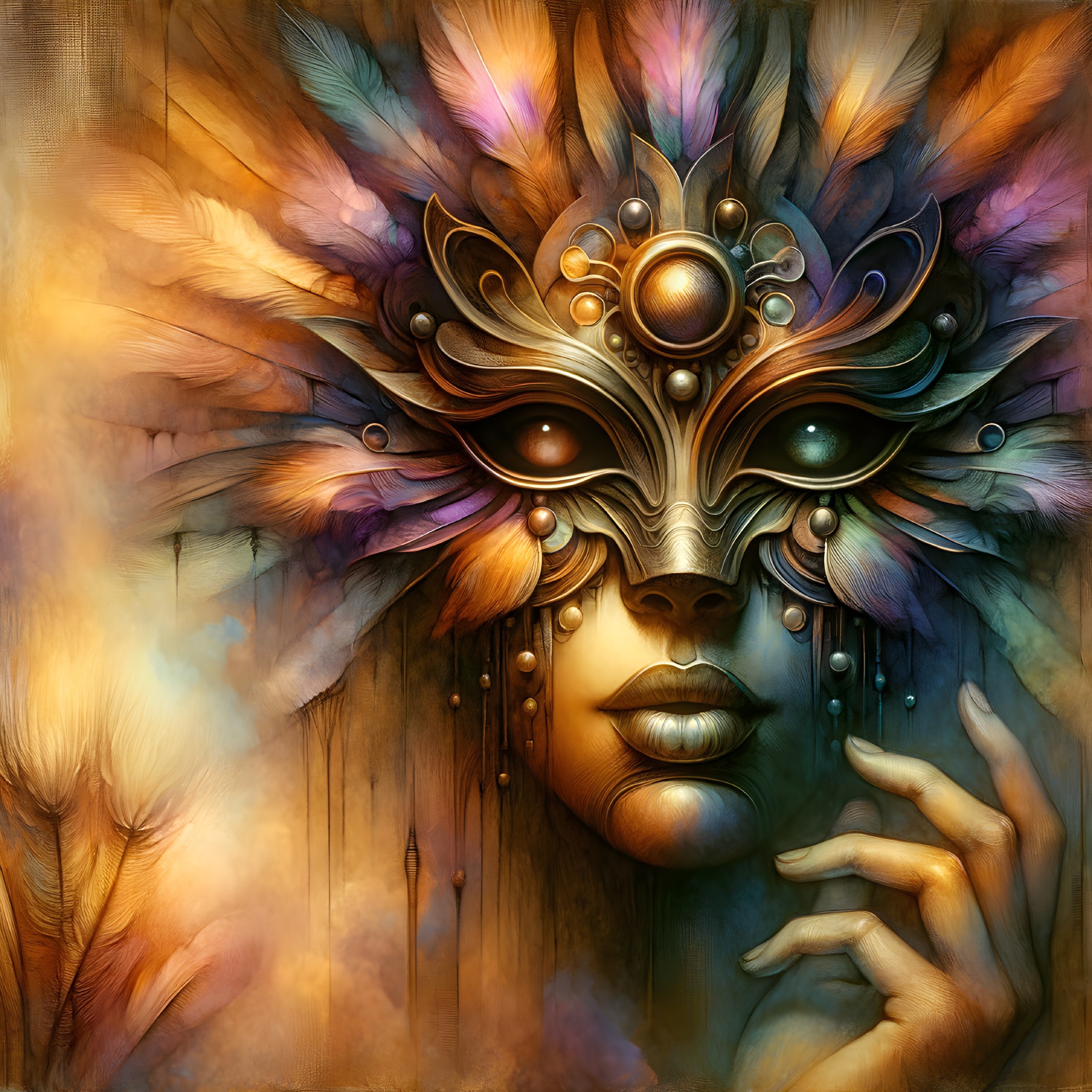 Intricate Mask with Vibrant Feathers and Details
